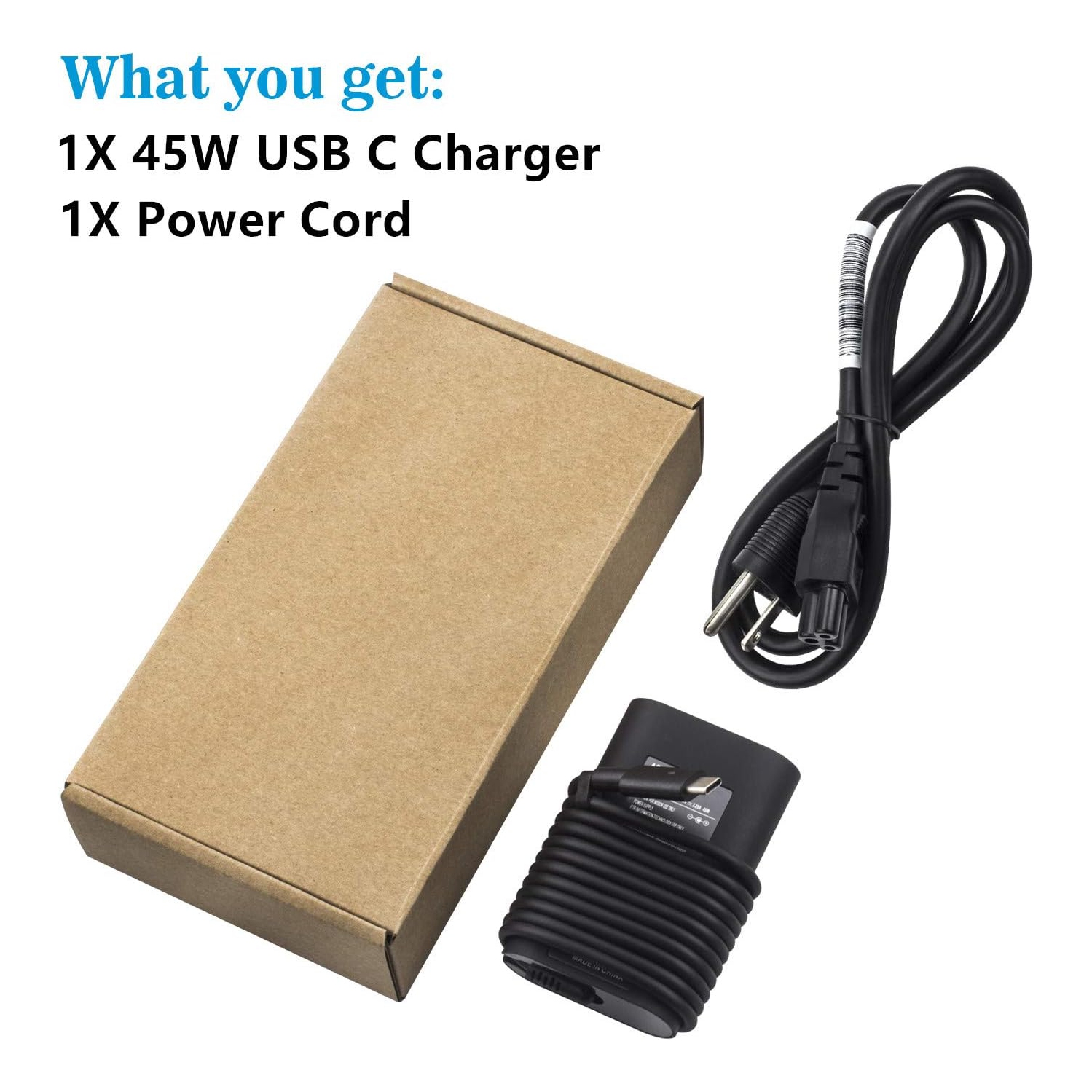 XPS 12/13 Charger, 45W USB Type-C Laptop Charger Compatible for Dell XPS 13 9360 9365 9370 9333 9380 7390 2in1 XPS 12 9250 Latitude 7275 7370 5175