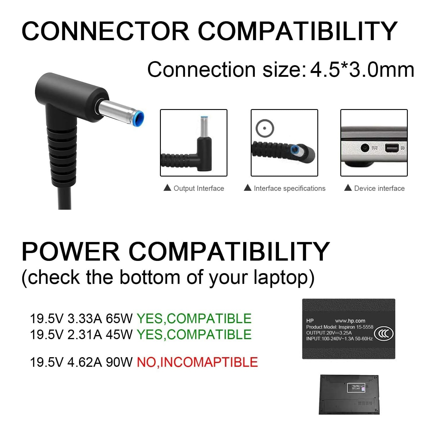 Charger for HP Laptop Computer Smart Blue Tip, Compatible with Pavilion x360 11 13 15, Elitebook Folio 1040 G1, Stream 13 11 14, Spectre ultrabook