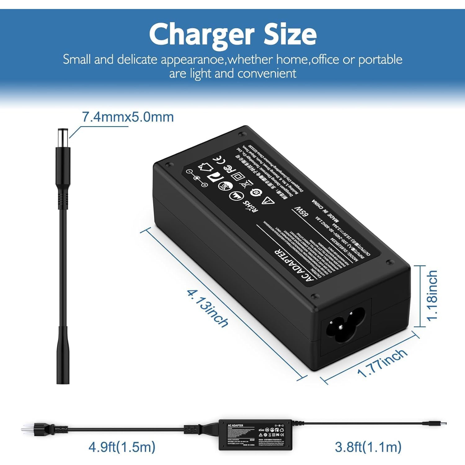 65W Laptop Ac Adapter Charger for Dell Inspiron i5755 i5758 i3147 i3148 i7437 i7348;15-5000 Series 15 5558 3558 3551 3552 5551 5555 5559 5565 5567