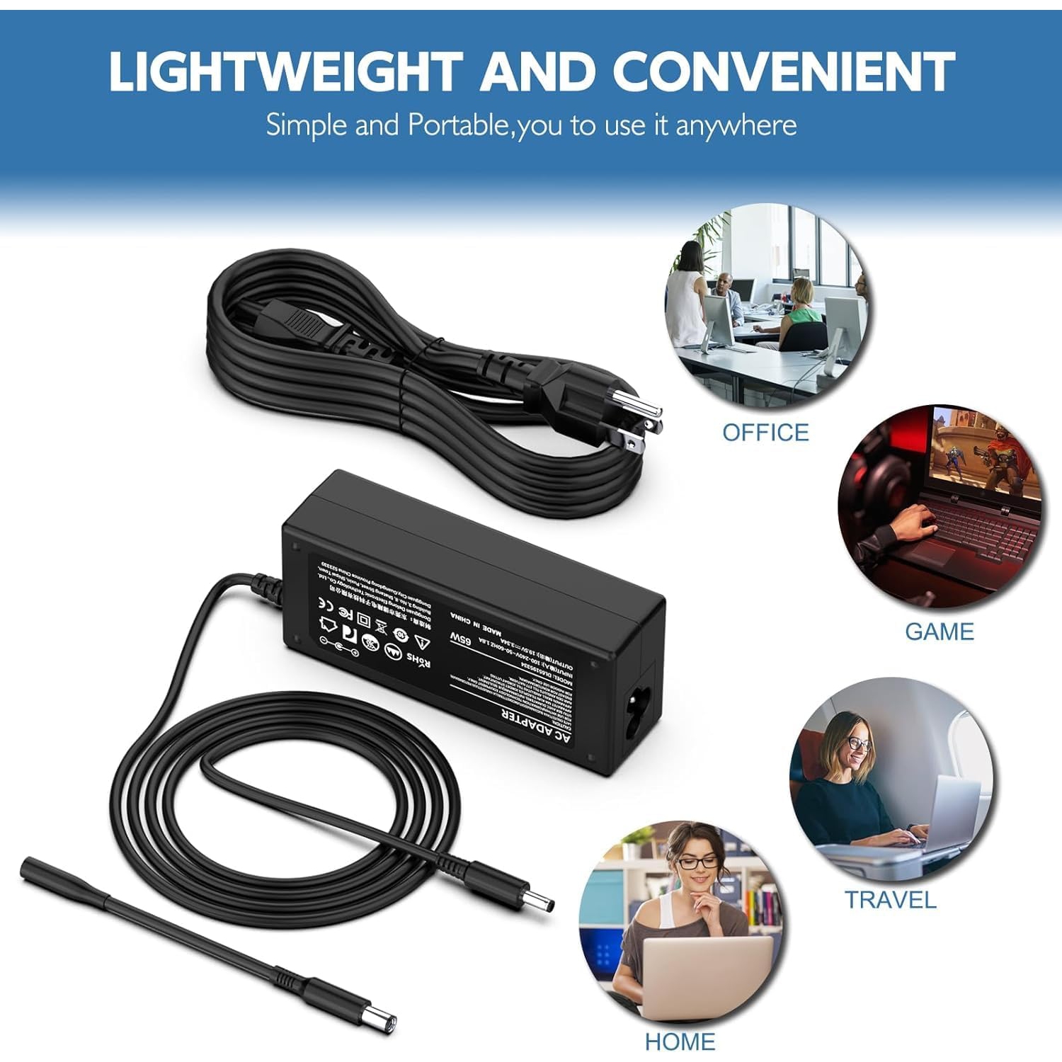 65W Laptop Ac Adapter Charger for Dell Inspiron i5755 i5758 i3147 i3148 i7437 i7348;15-5000 Series 15 5558 3558 3551 3552 5551 5555 5559 5565 5567