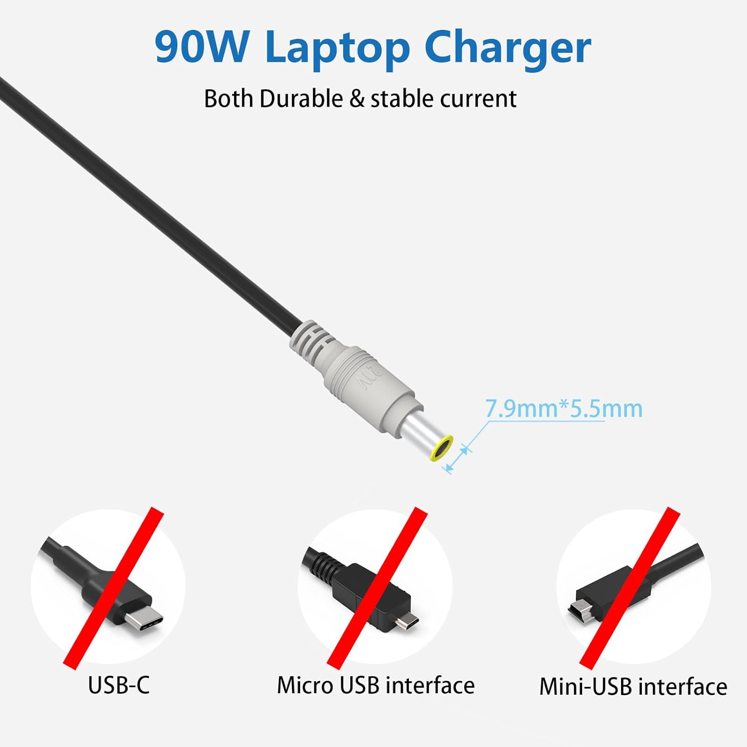 90W 20V 4.5A Laptop Charger Adapter for Lenovo Thinkpad T60 T61 T400 T410 T420 T430 T500 T510 T520 T530 X60 Z60 X120e X130e X200 X201 X220 X230 X61