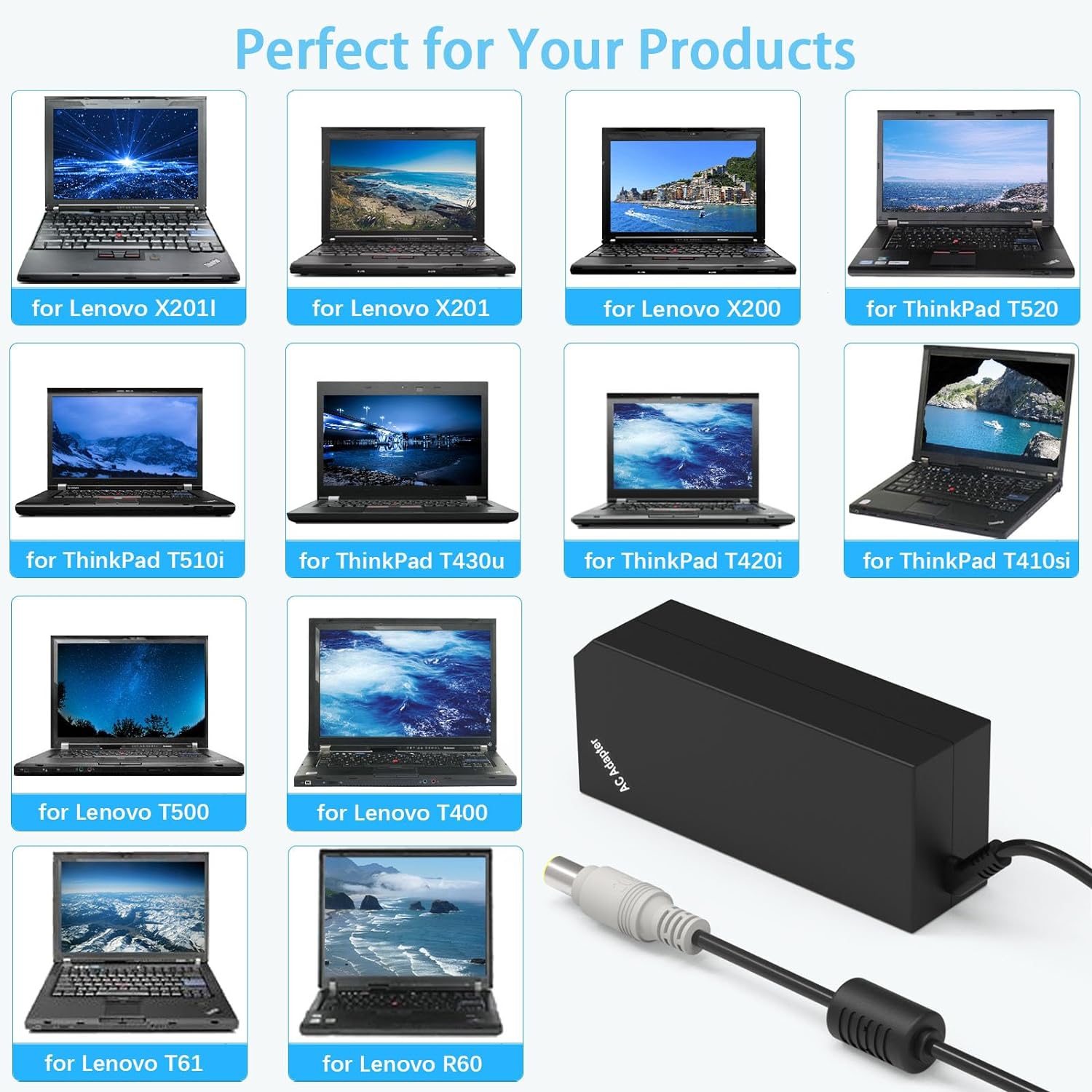 90W 20V 4.5A Laptop Charger Adapter for Lenovo Thinkpad T60 T61 T400 T410 T420 T430 T500 T510 T520 T530 X60 Z60 X120e X130e X200 X201 X220 X230 X61