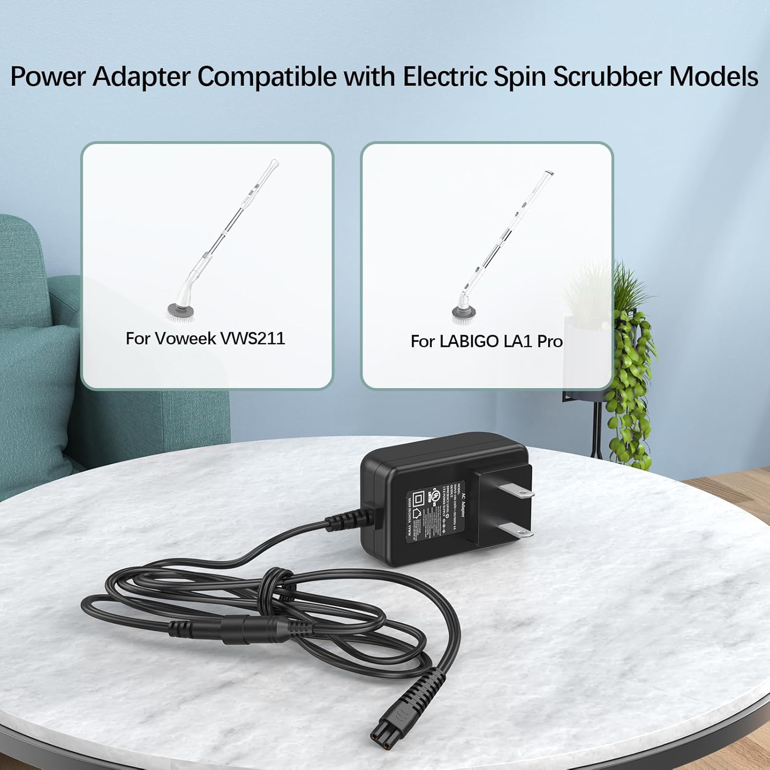 Replacement Charger for LABIGO LA1 Pro Electric Spin Scrubber UL Listed Power Adapter for Voweek VWS211/SP02 Electric Brush 6.0Ft Power Supply