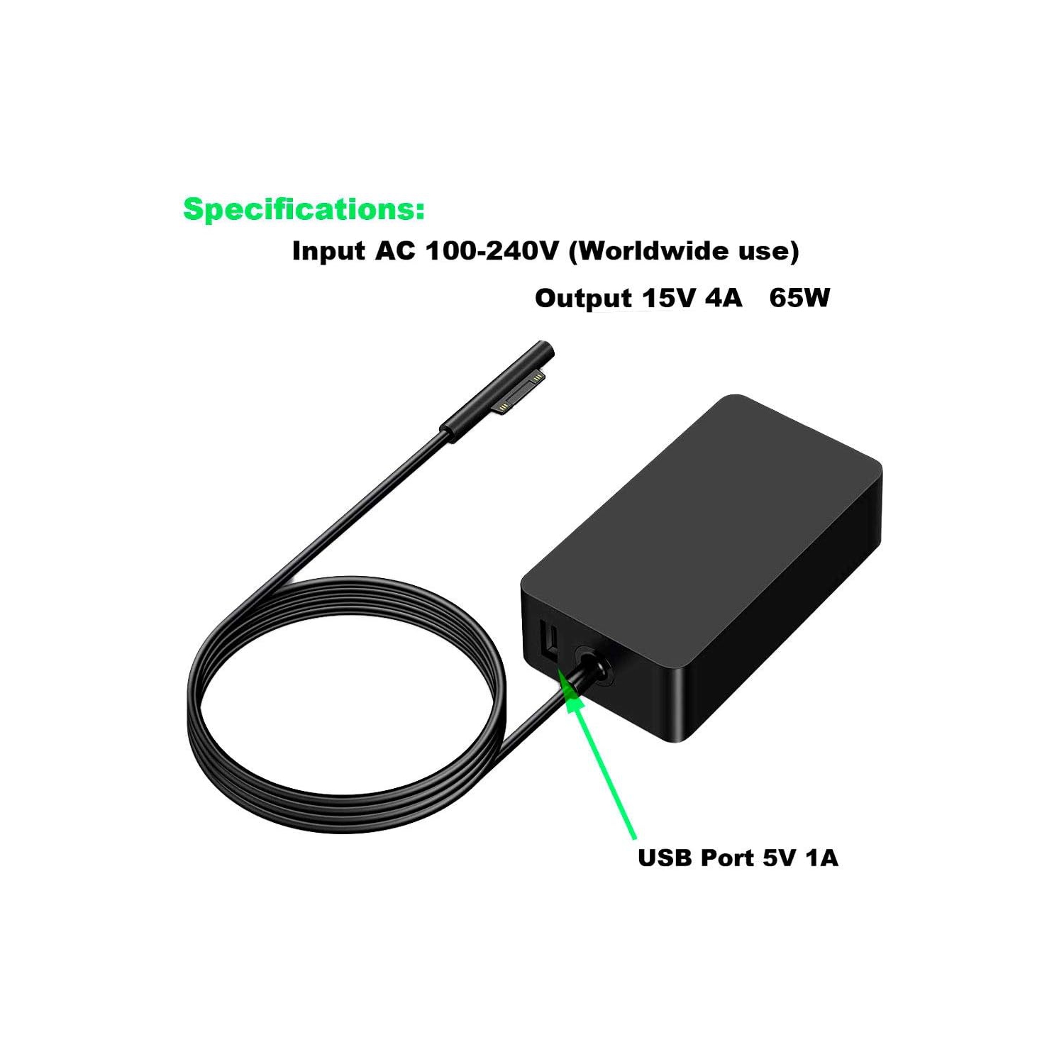 Surface Pro Charger, 65W 15V 4A Power Supply AC Adapter Charger for Microsoft Surface Pro 3/4/5/6/7/8/9/X, Surface Laptop 3/2/1, Surface Book,