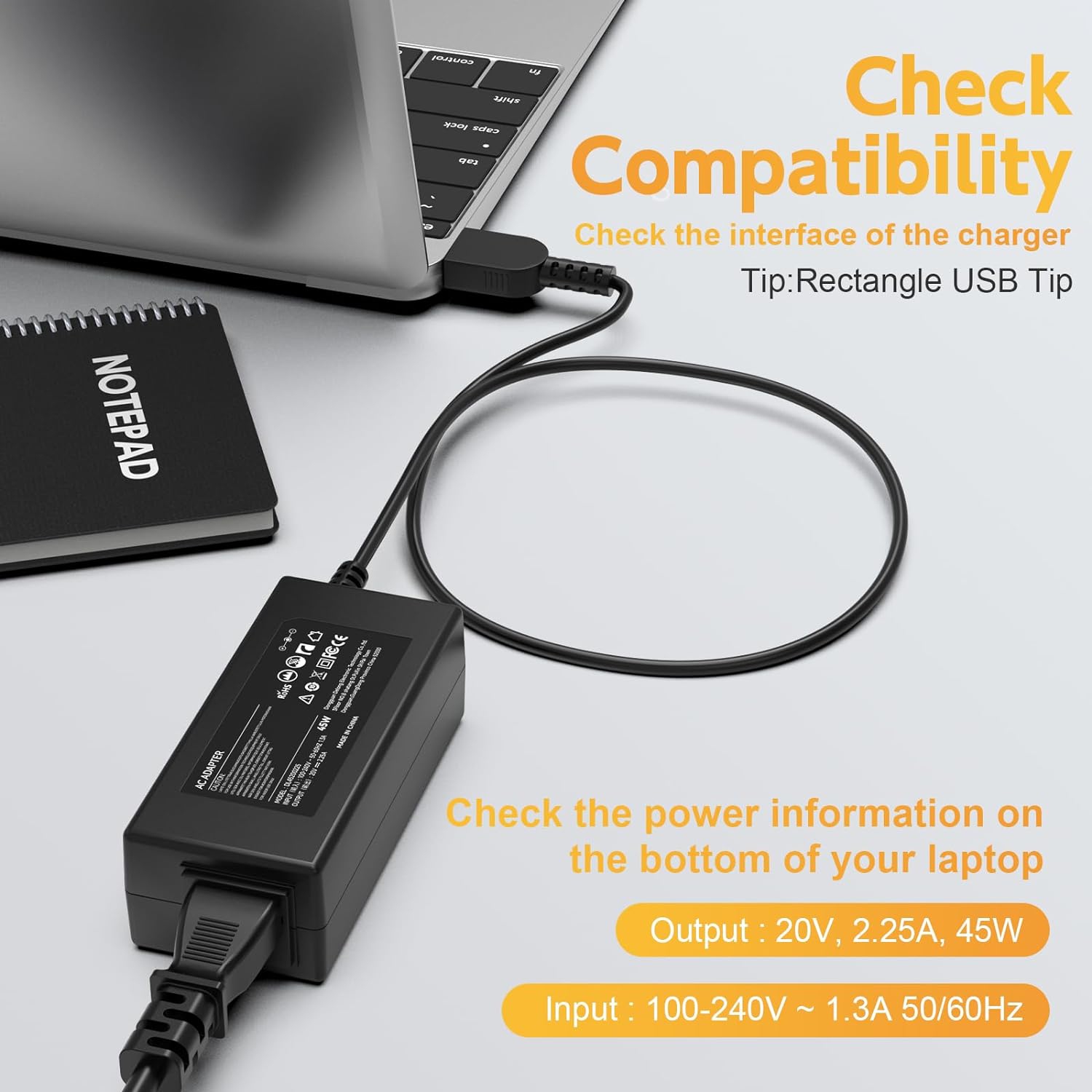 ADLX45DLC3A, ADLX45DLC2A, ADLX45NCC2A, ADLX45NLC2A, ADLX45NLC3A, ADLX45NDC2A, ADLX45NDC3A, PA-1450-12 Laptop Charger for Lenovo ThinkPad, 45W Lenovo