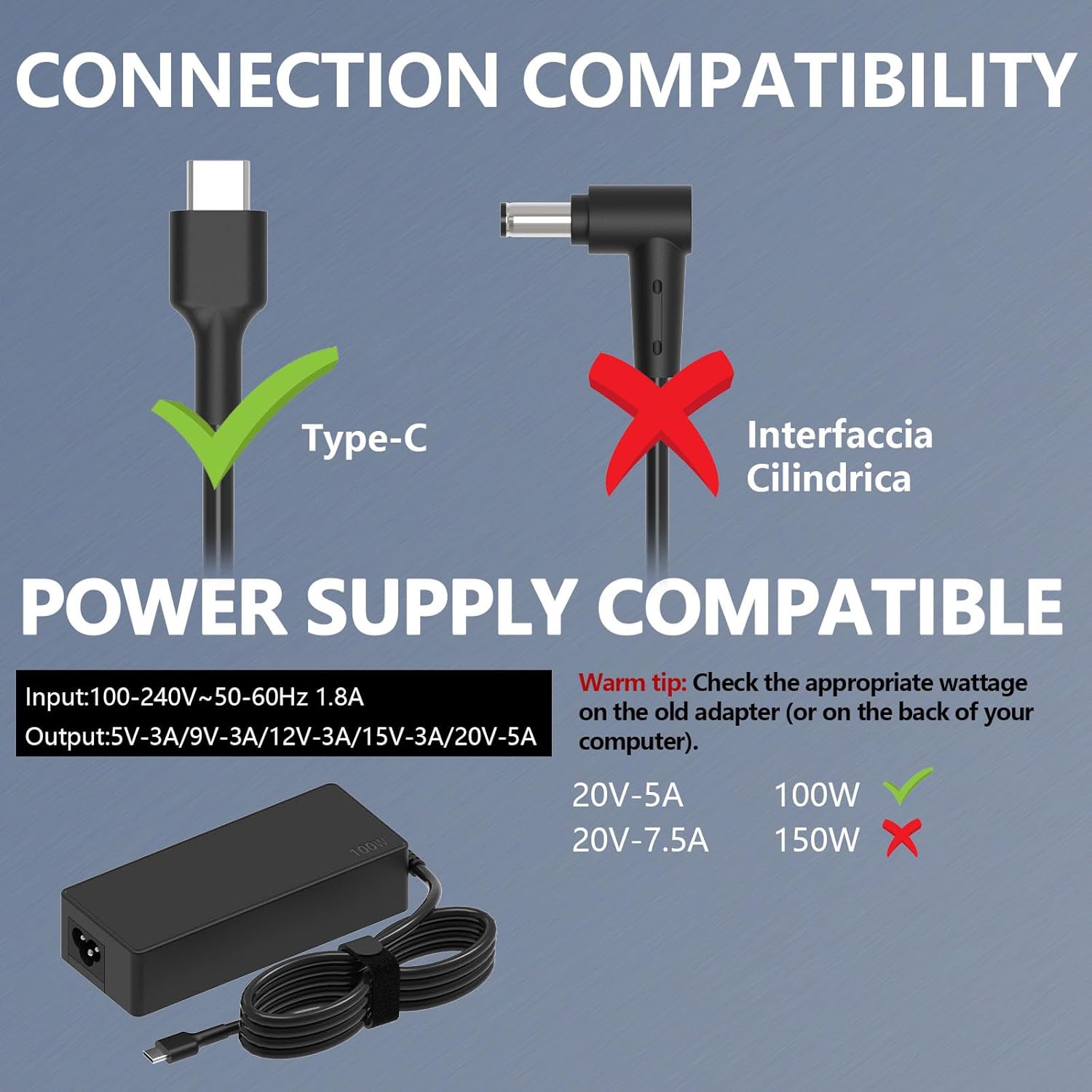 100W 90W USB-C Charger Laptop Adapter for Mac Book, Thinkpad Carbon x1 5th 6th, HP Chromebook, Dell Latitude, Asus Rog Zephyrus Strix, Acer, Type-C