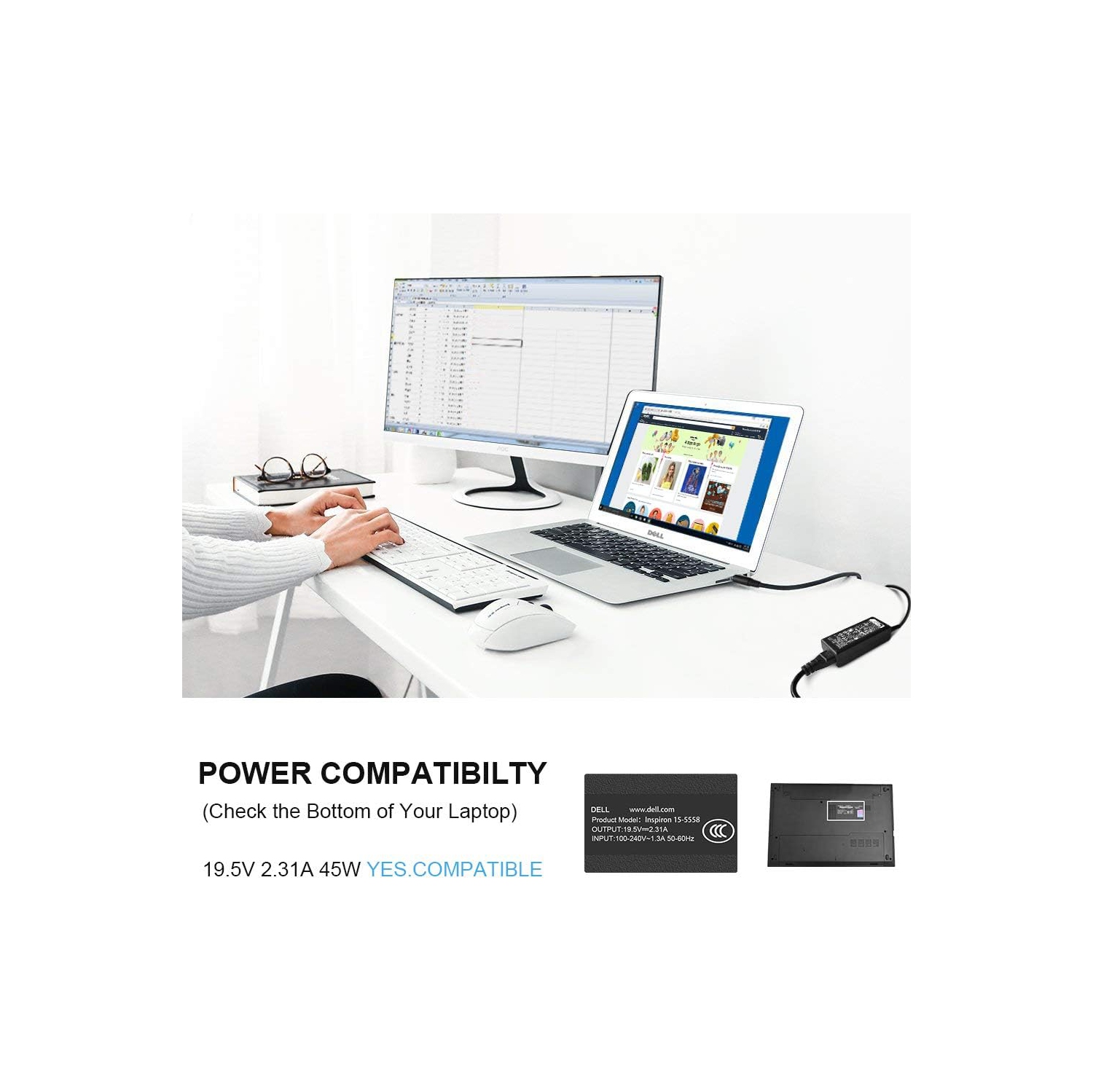 Charger for Dell Computer Inspiron XPS Laptop 65W 45W Power Supply AC Adapter for Dell-Inspiron 15-3000 15-5000 15-7000 11-3000 13-5000 13-7000