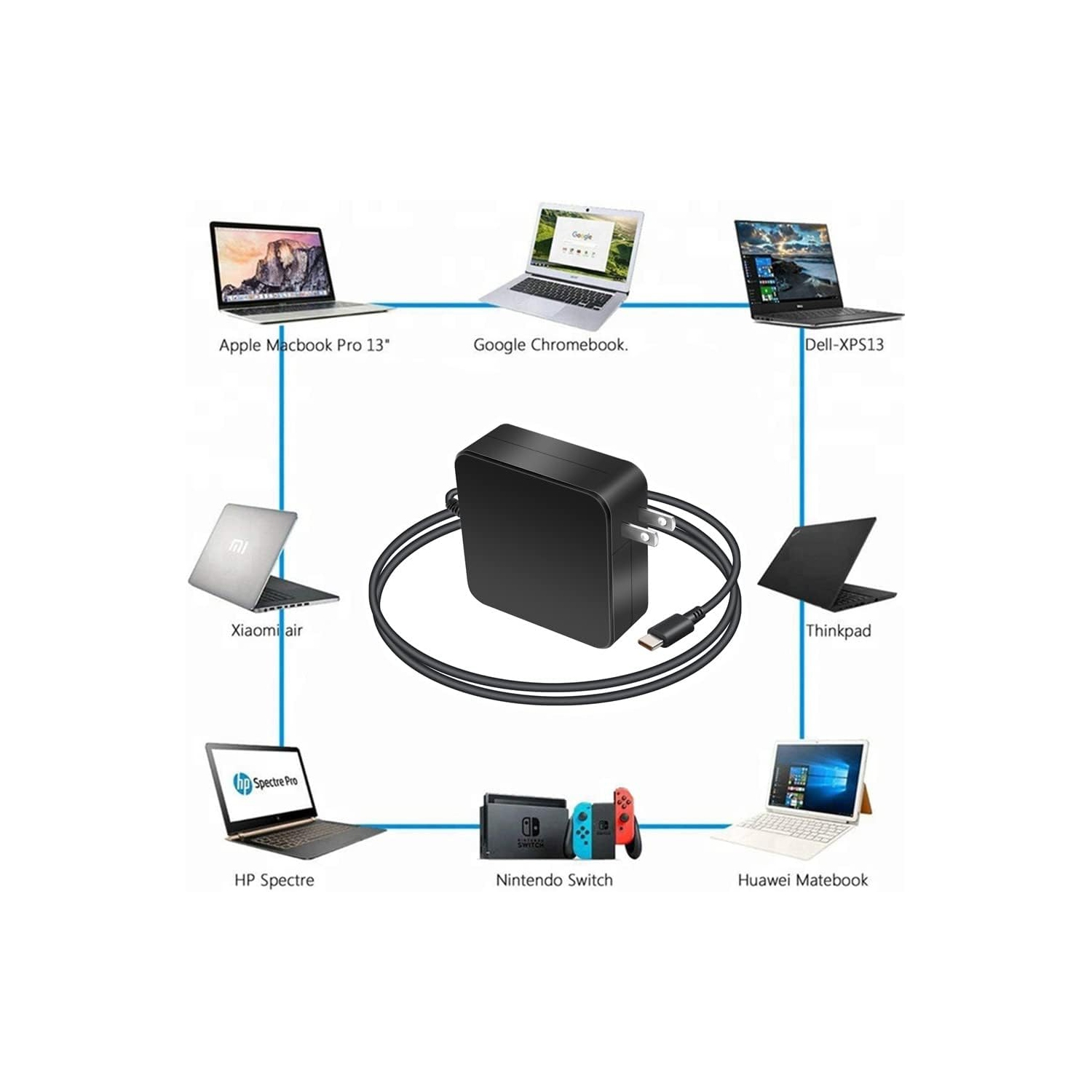 USB C Laptop Charger, 87W/90W Type-C Wall Adapter Replacement for New MacBook Air/Pro Huawei MateBook DELL XPS Lenovo Thinkpad Carbon x1 5th 6th Gen