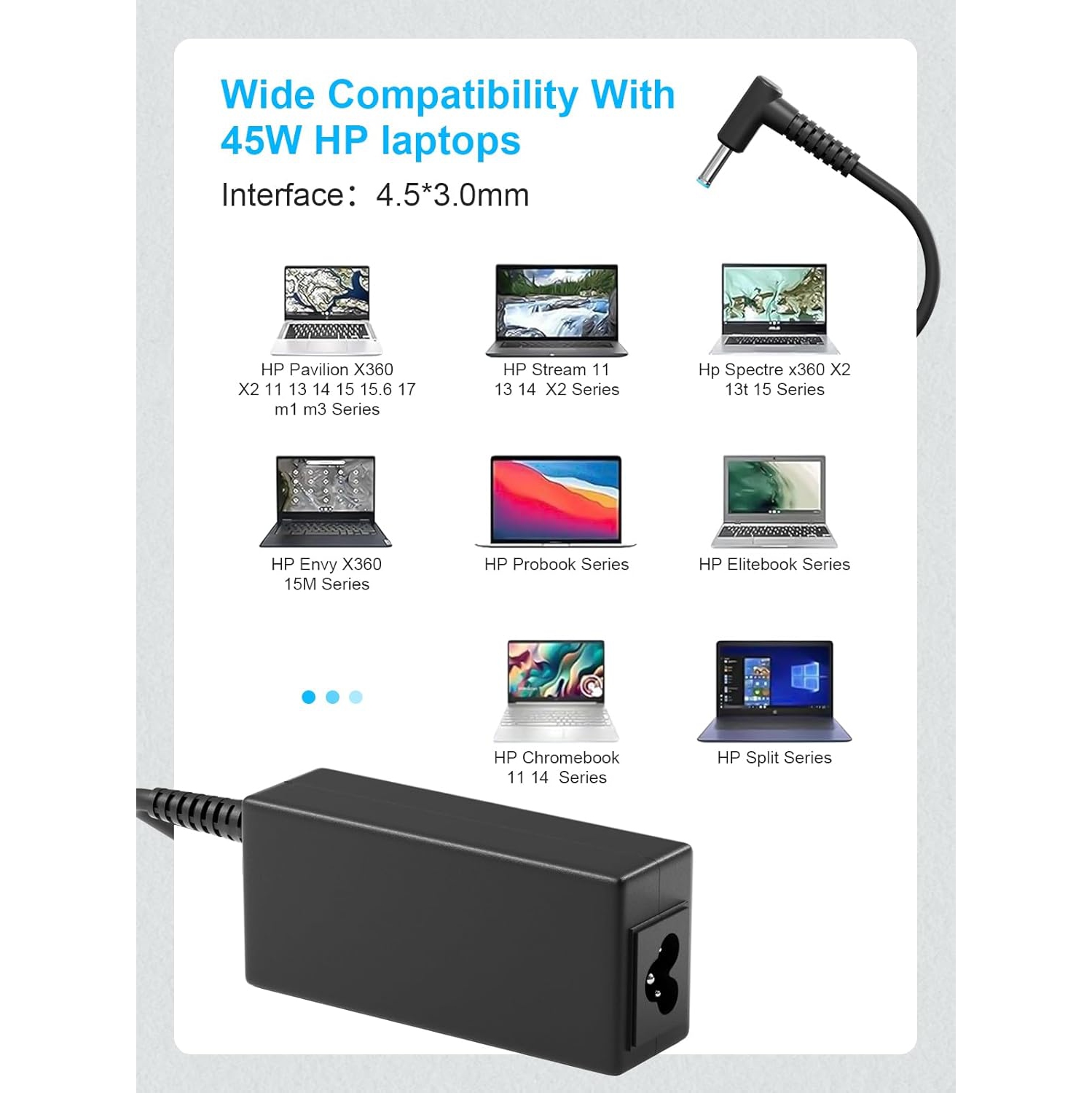45W HP Laptop Charger for HP Pavilion X360 11 13 15 Series, Stream 11 13 14, Envy X360 13 15, Elitebook Folio, Spectre Ultrabook, HP AC Adapter