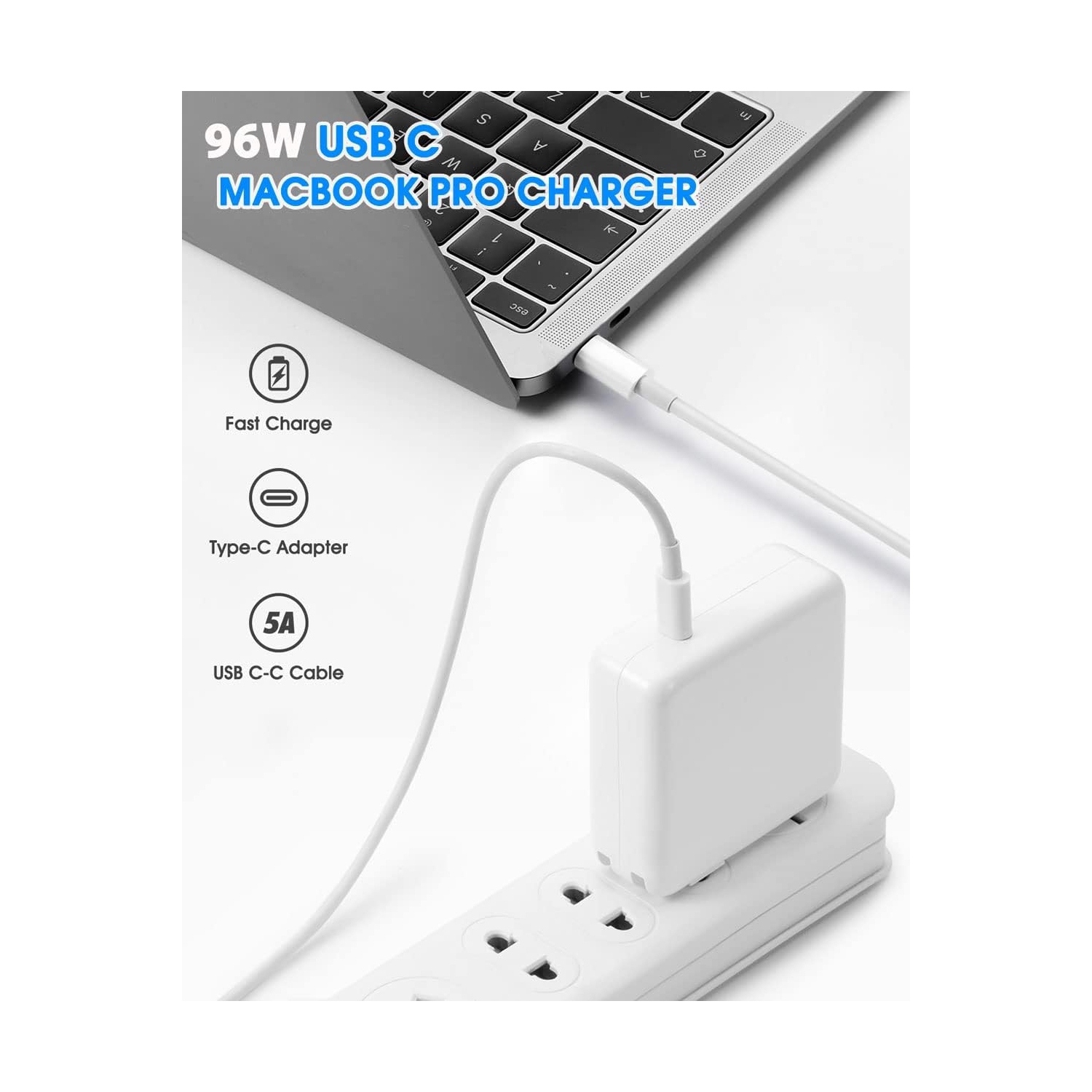Chargeur USB-C pour Mac Book Pro; Adaptateur d'alimentation rapide USB-C 96&nbsp;W compatible avec les nouveaux MacBook Air de 13&nbsp;po et MacBook