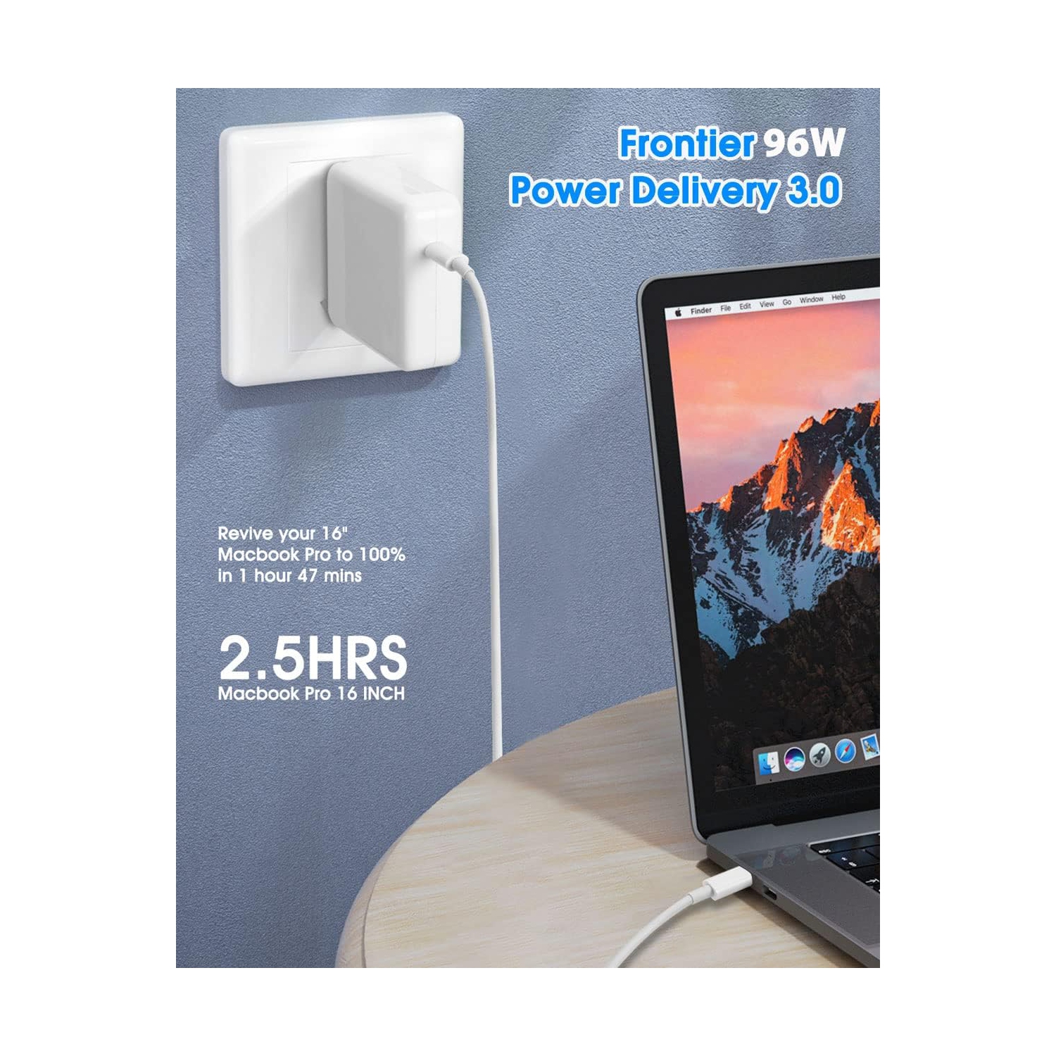 Chargeur USB-C pour Mac Book Pro; Adaptateur d'alimentation rapide USB-C 96&nbsp;W compatible avec les nouveaux MacBook Air de 13&nbsp;po et MacBook