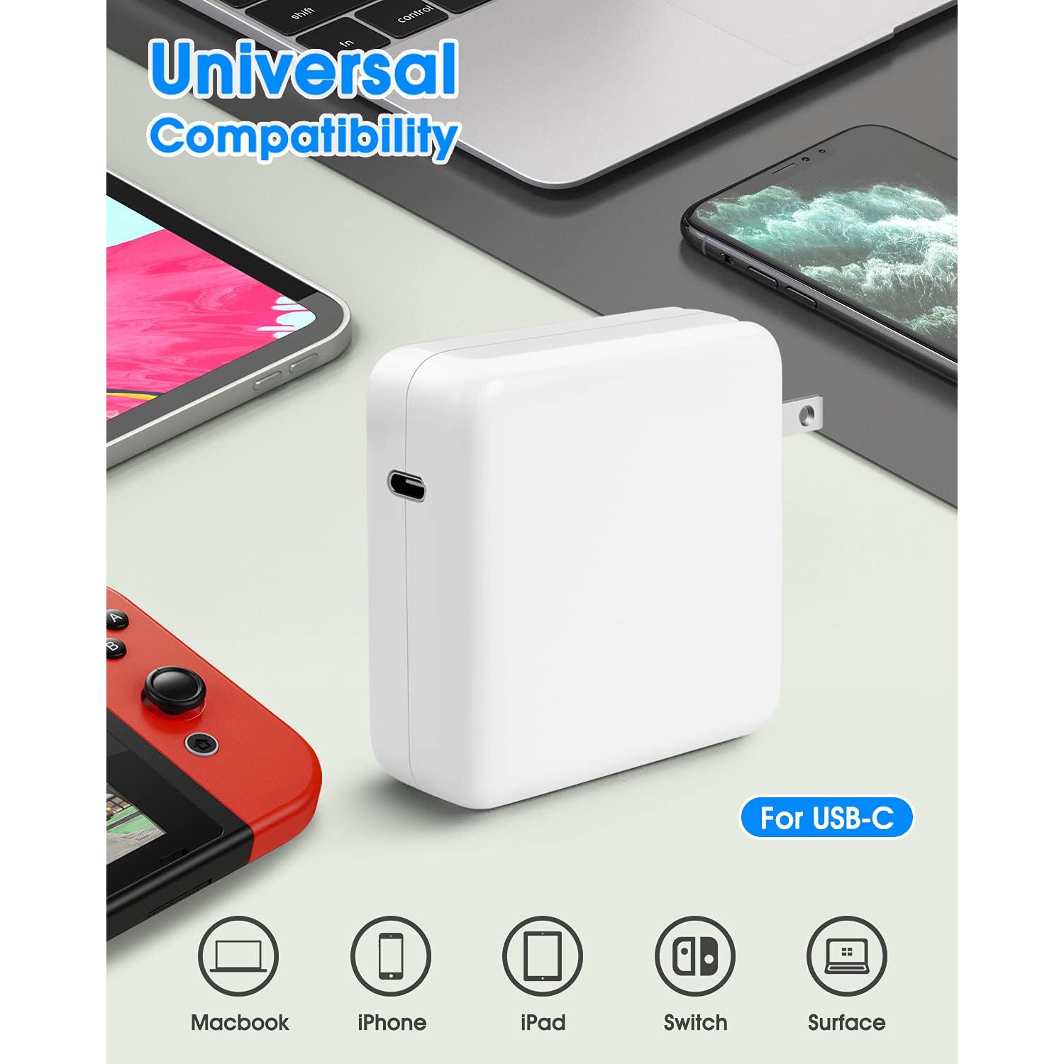 Chargeur USB-C pour Mac Book Pro; Adaptateur d'alimentation rapide USB-C 96&nbsp;W compatible avec les nouveaux MacBook Air de 13&nbsp;po et MacBook