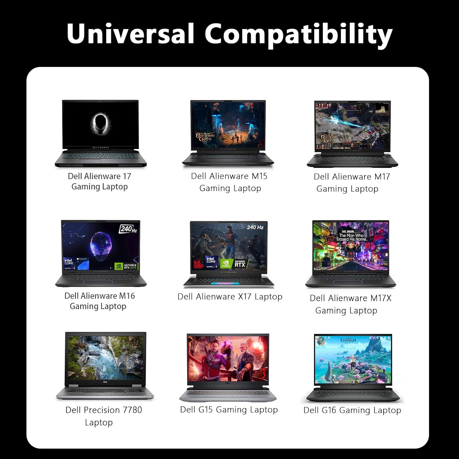 240W Laptop Charger for Dell Alienware 15 17 M15 M16 M17 M17X M18X R1 R2 R3 R4 R5 X15 X16 X17 X51 Precision 7760 7770 7780 M4600 M4800 M6700 M6800