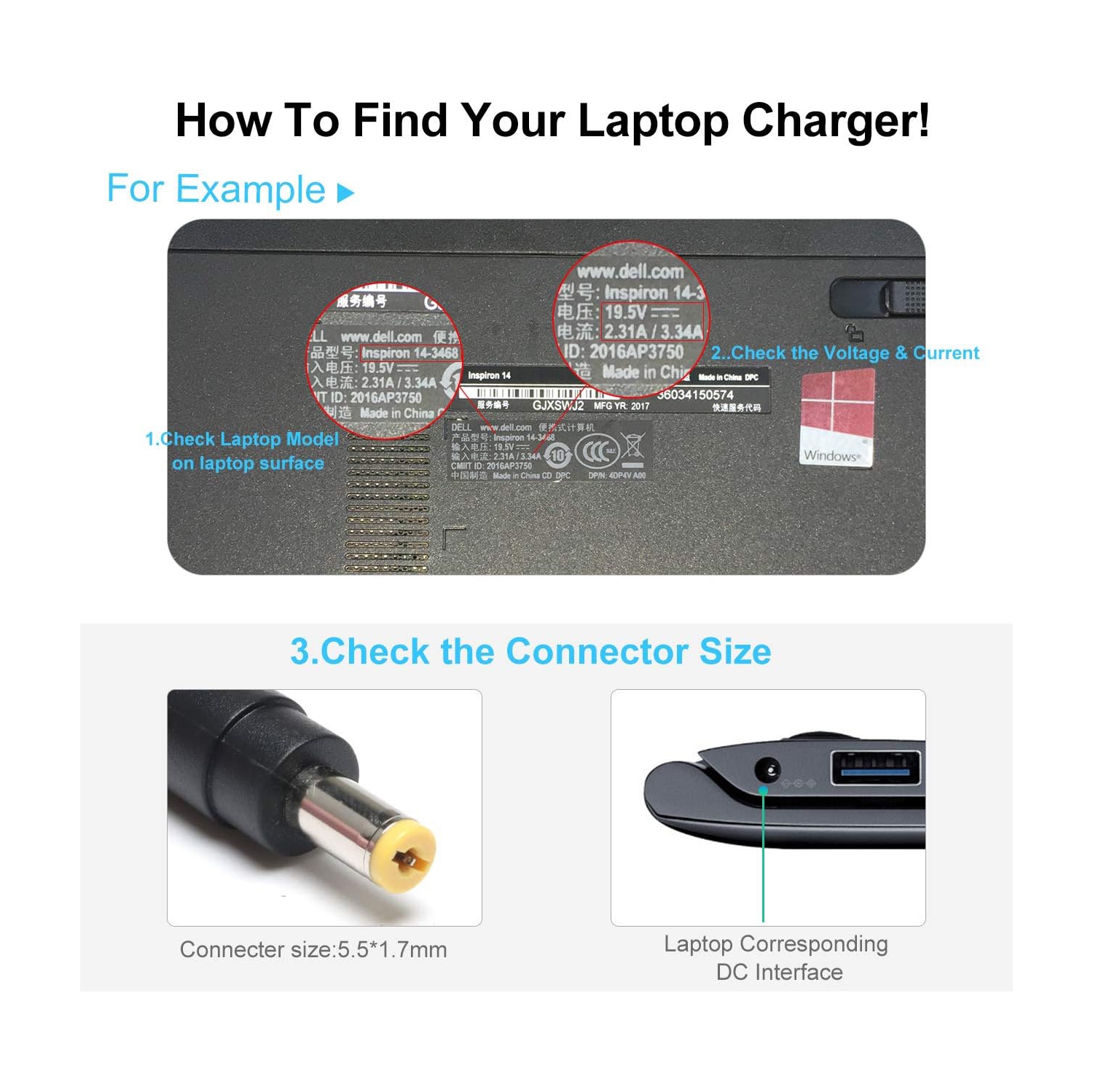 65W 19V 3.42A AC Adapter Laptop Charger for Acer Aspire E1 E3 E5 E11 V3 V5 V7 Series E1-571 E5-573 E5-574 E5-774 E5-511 E5-521 E5-511 V3-472 V3-571