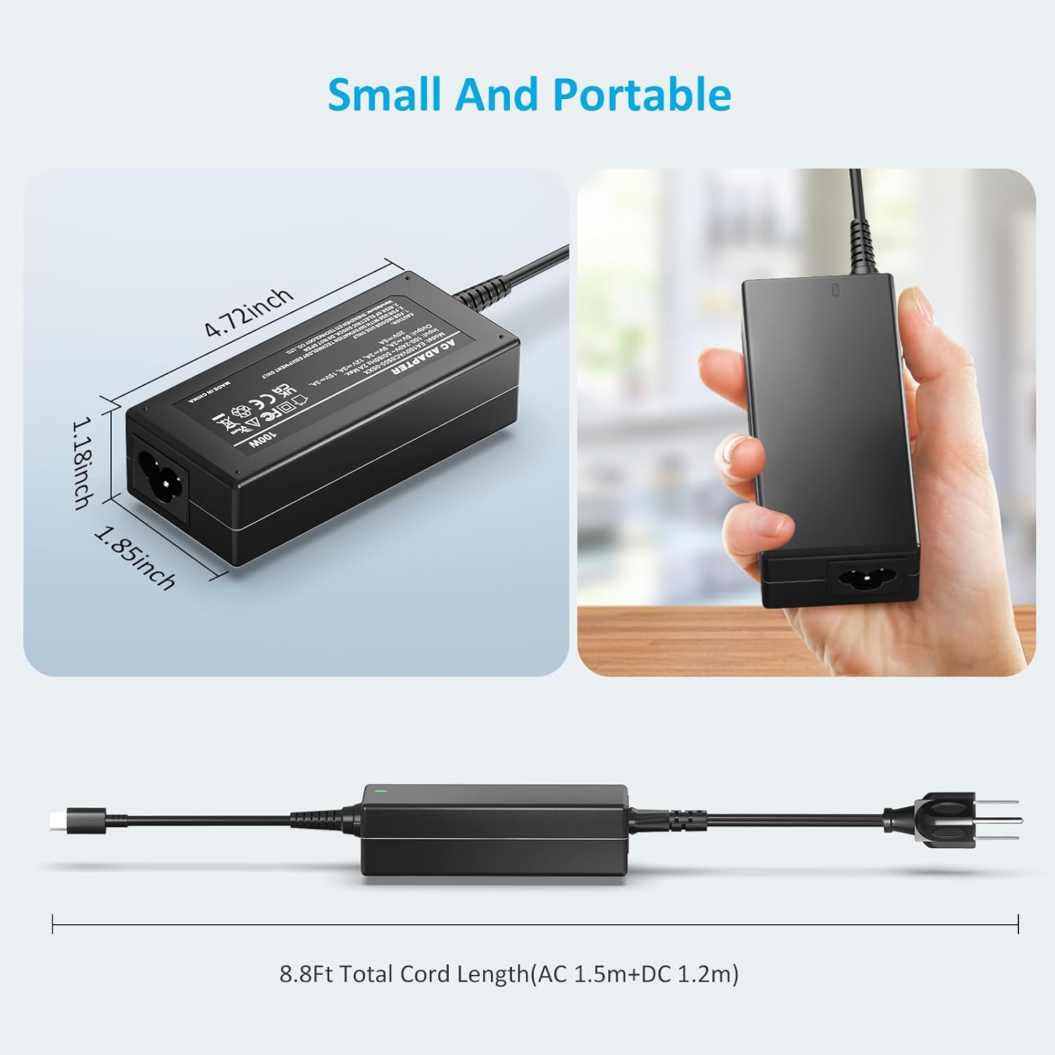 100W USB C Universal Laptop Charger, Type C Chromebook Computer Charger Power Supply Adapter Cord for Asus Lenovo Dell HP Acer MacBook Samsung Google