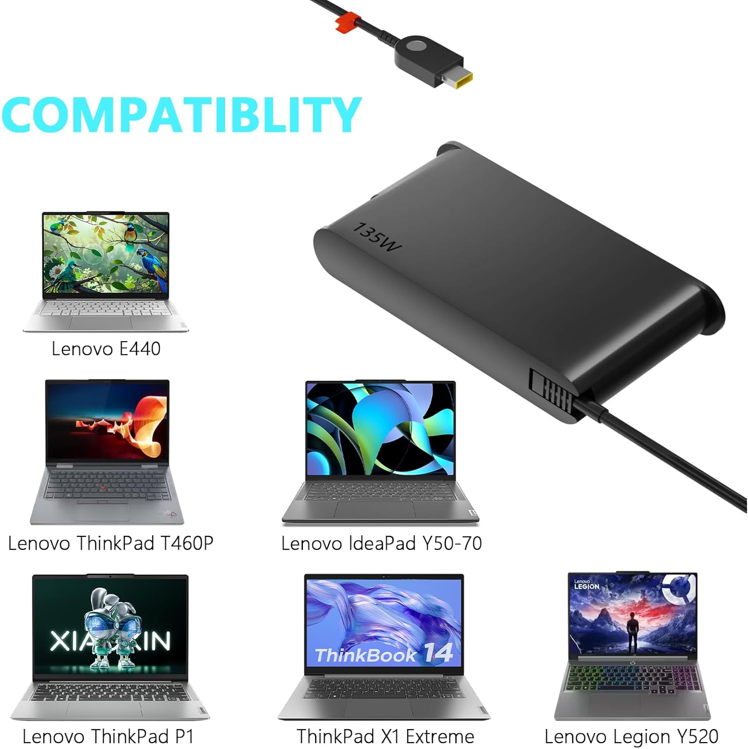 135W 20V 6.75A Laptop Charger Fit for Thinkpad 135W AC Adapter P1 P15v T15p P16 P16v P50 P70 P71 T440P T470P T540p X1 Extreme Gen 1 2 3 4 5 IdeaPad