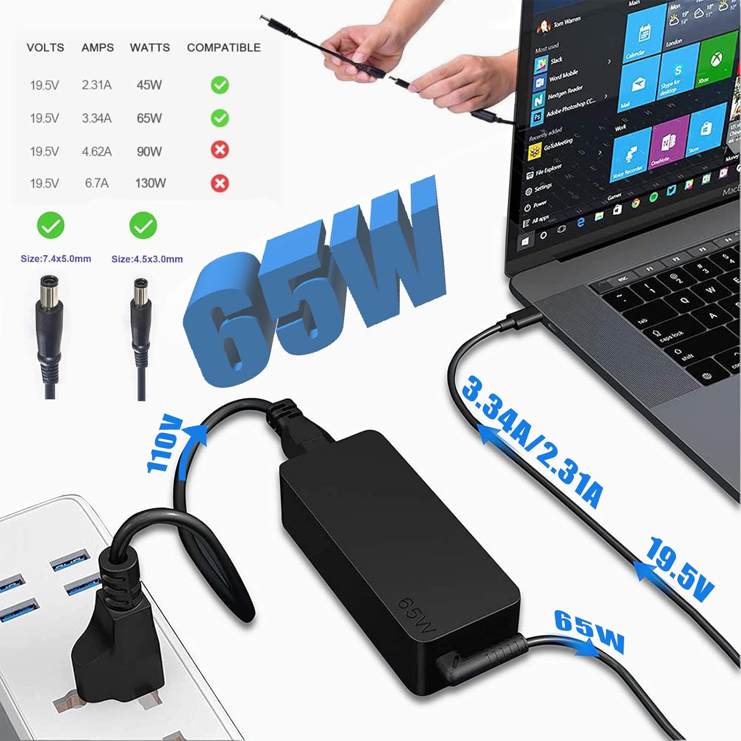 65W 45W Laptop Charger for All Dell Inspiron 11 13 15 17 Series 15-3000 15-5000 15-7000 17 13-5000 13-7000 11-3000 14-5000 17-7000 17-3000 17-5000