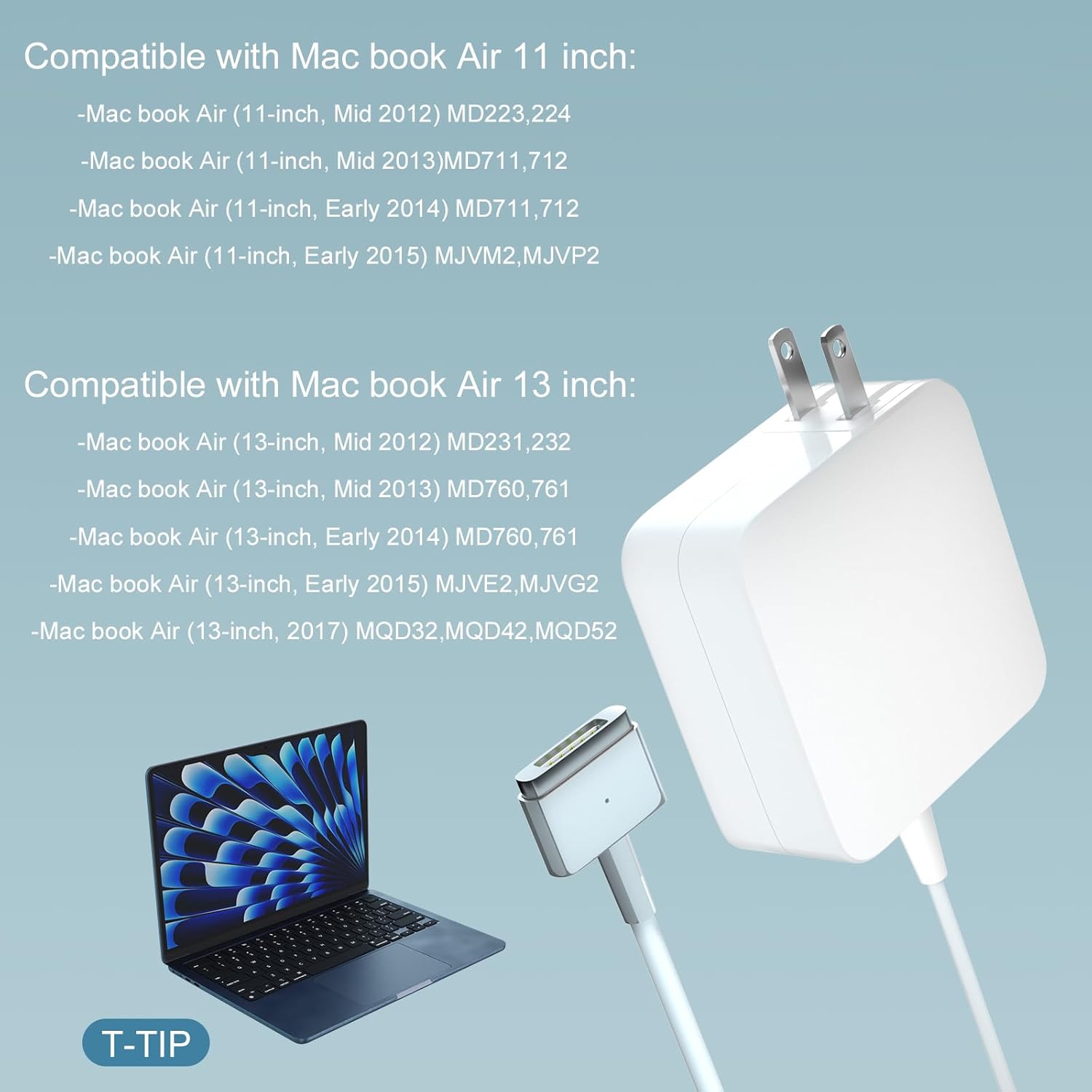 45W A1436 A1465 A1466 Mac Book Air Charger - Fast T-Tip Power Adapter Fit for Mac Book Air 11 13 inch Laptop(Applicable to 2012-2017)