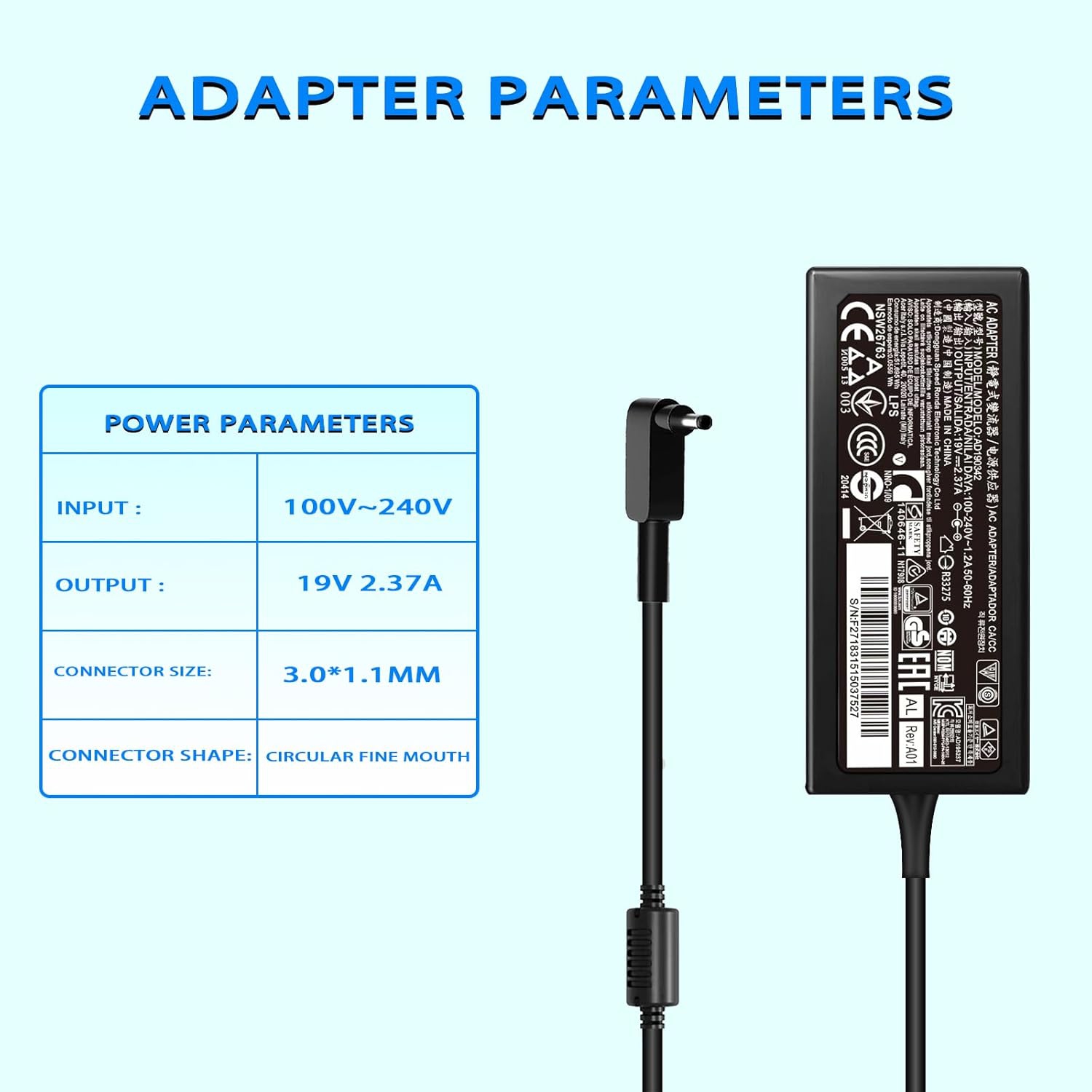 45W AC Adapter Laptop Charger for Acer Aspire 3 5 A315-23 A515-54 A515-55 A515-44 A515-46 A515-54G A515-56 A517-52 A115-31 A314-22 Acer Chromebook