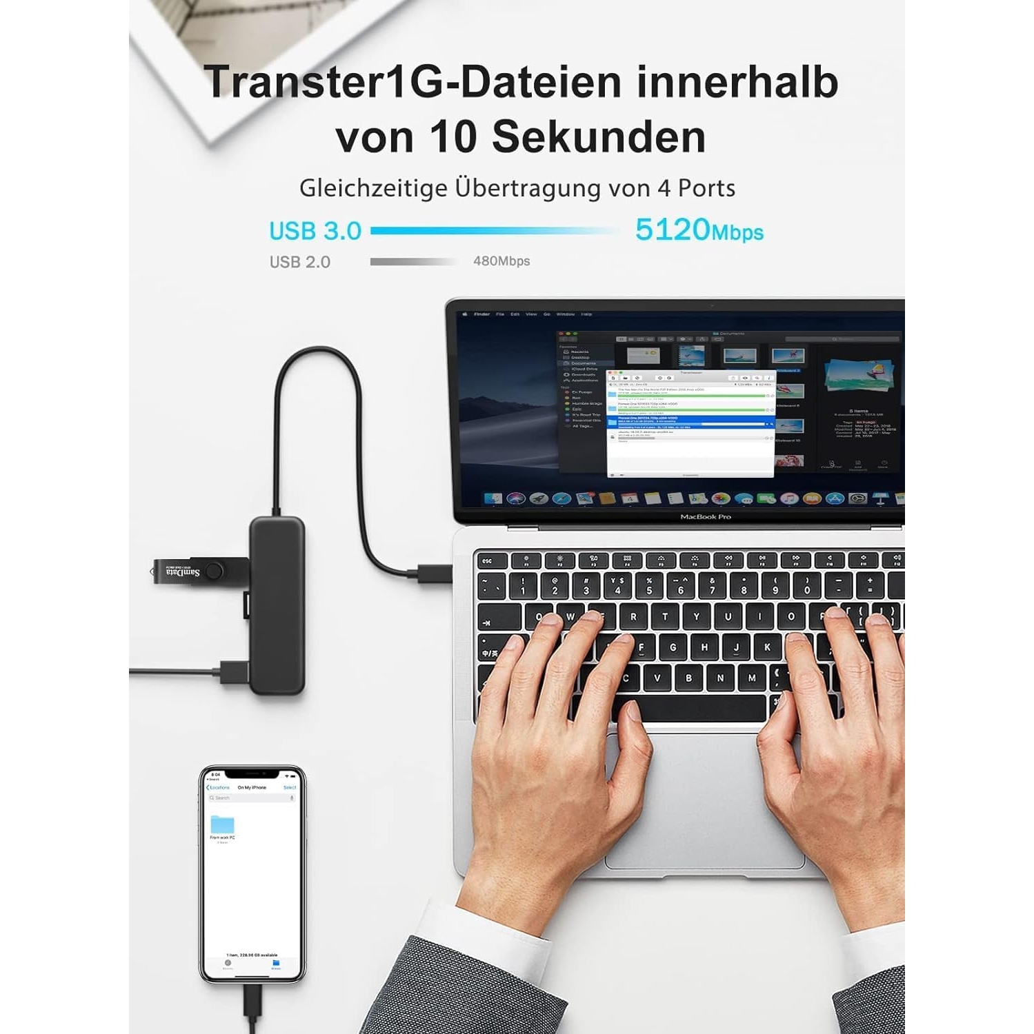 4-in-1 USB C to 4 Port USB 3.0 Adapter Data Extender Hub, High Speed USB C Splitter, Compatible with Laptop Thunderbolt 3 MacBook Pro M1 Air 2020,