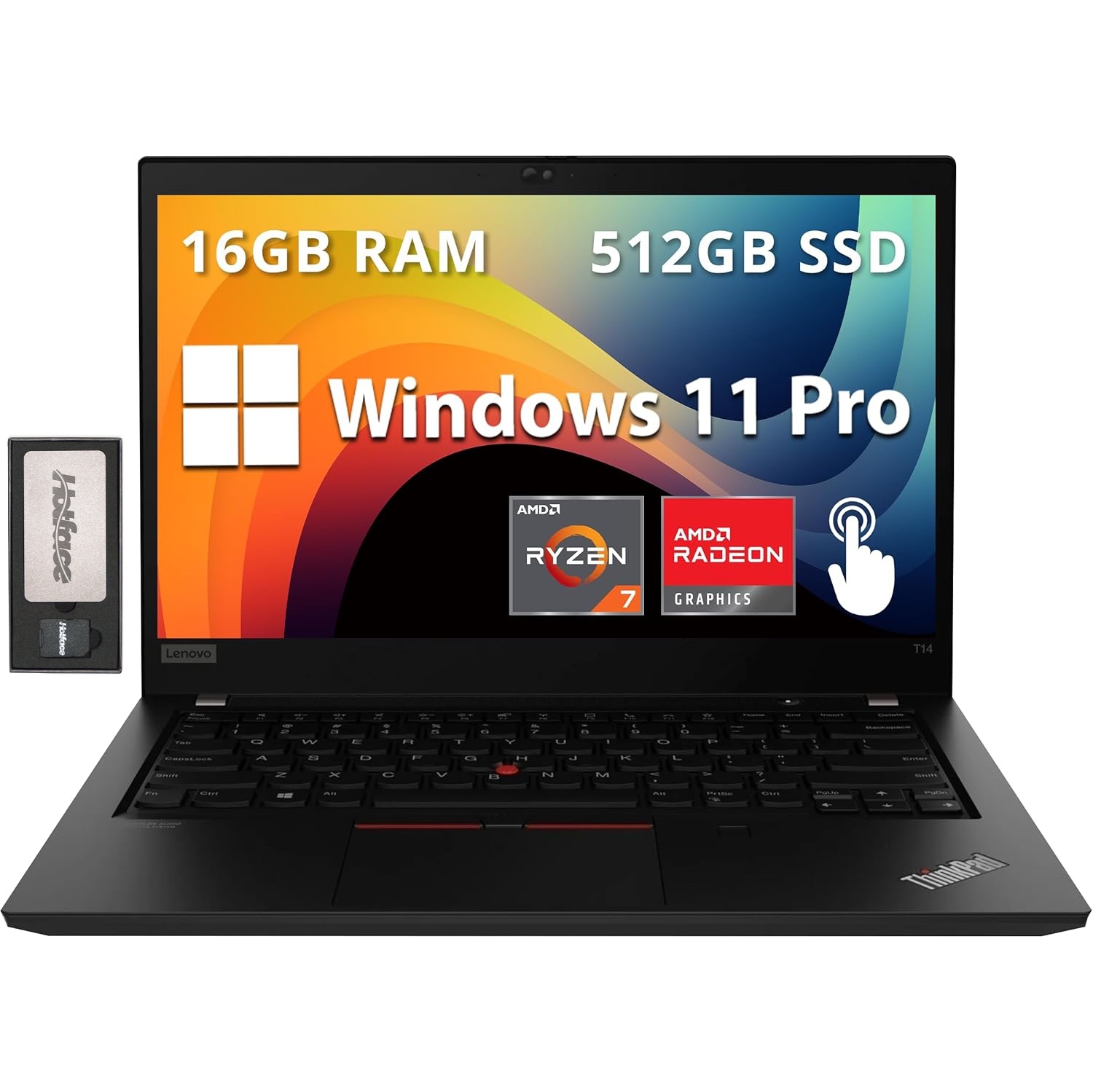 Lenovo ThinkPad T14 Gen 2 Business Laptop, 14" FHD Display, AMD Ryzen 7 Pro 5850U, 512GB PCIe SSD, 16GB RAM, AMD Radeon Graphics, Wi-Fi 6, Win 11 Pro, Black, 128GB docking station