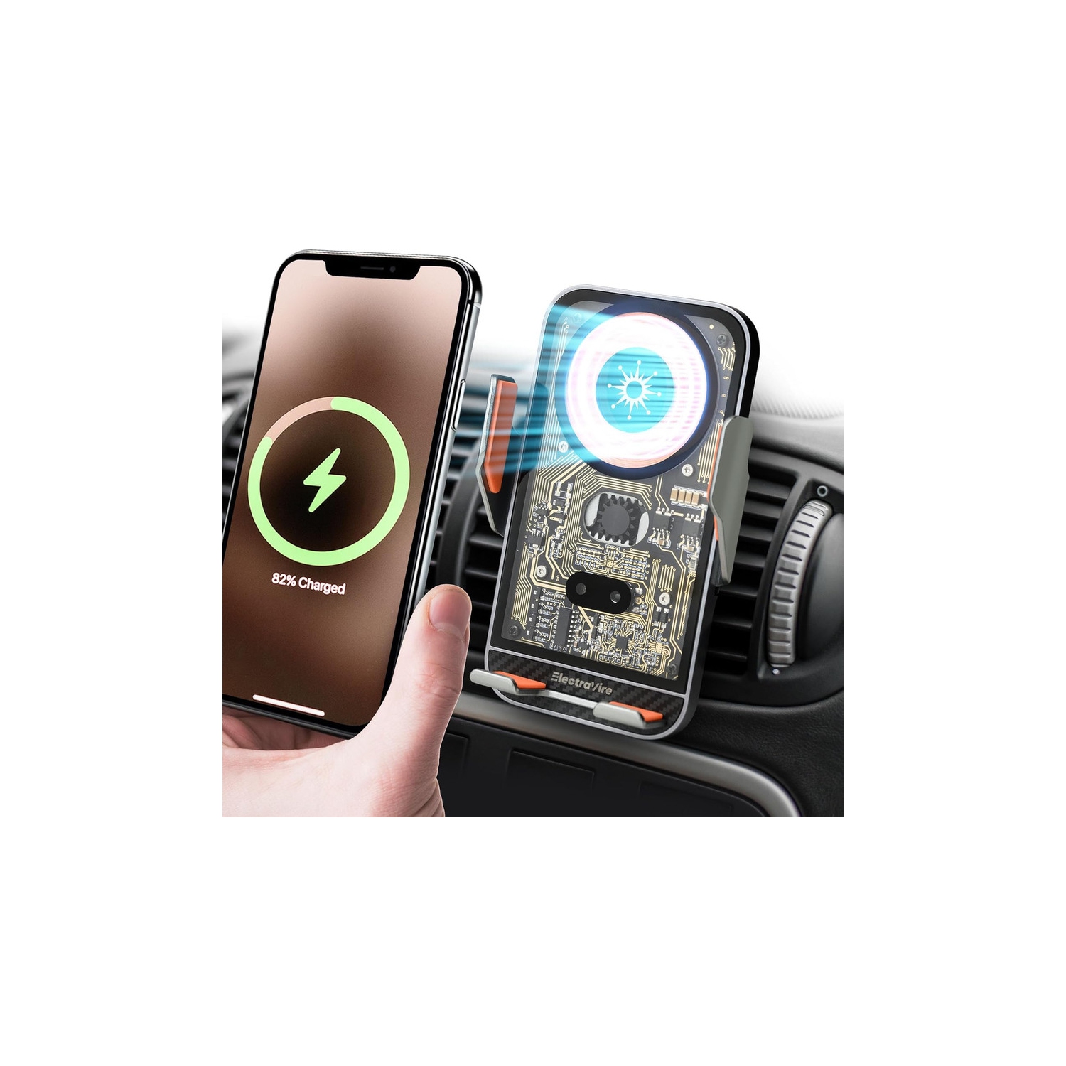 Wireless Car Charger & Phone Holder, 15W Fast Charging, Auto-Clamping, Qi-Certified, Universal Air Vent Mount, Compatible with iPhone, Galaxy &