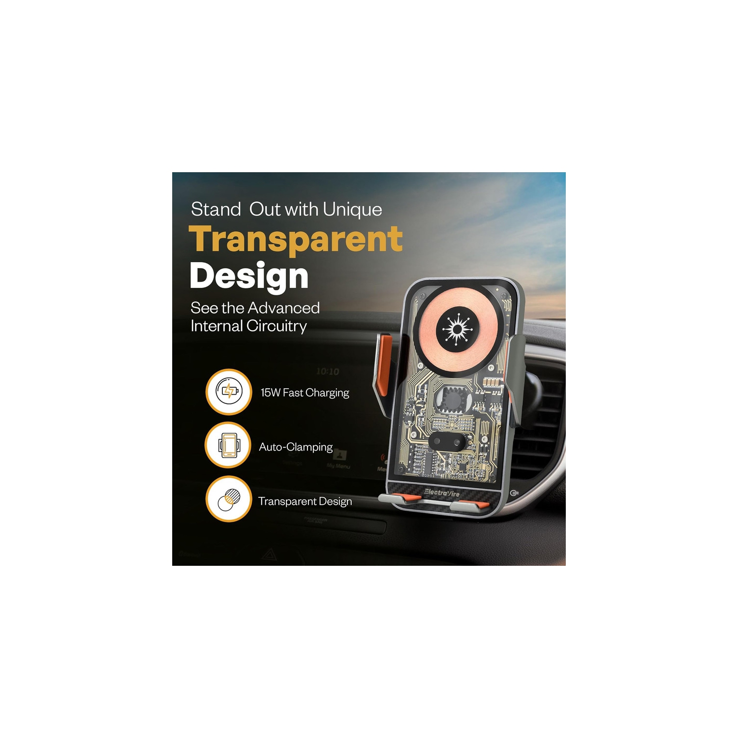 Wireless Car Charger & Phone Holder, 15W Fast Charging, Auto-Clamping, Qi-Certified, Universal Air Vent Mount, Compatible with iPhone, Galaxy &