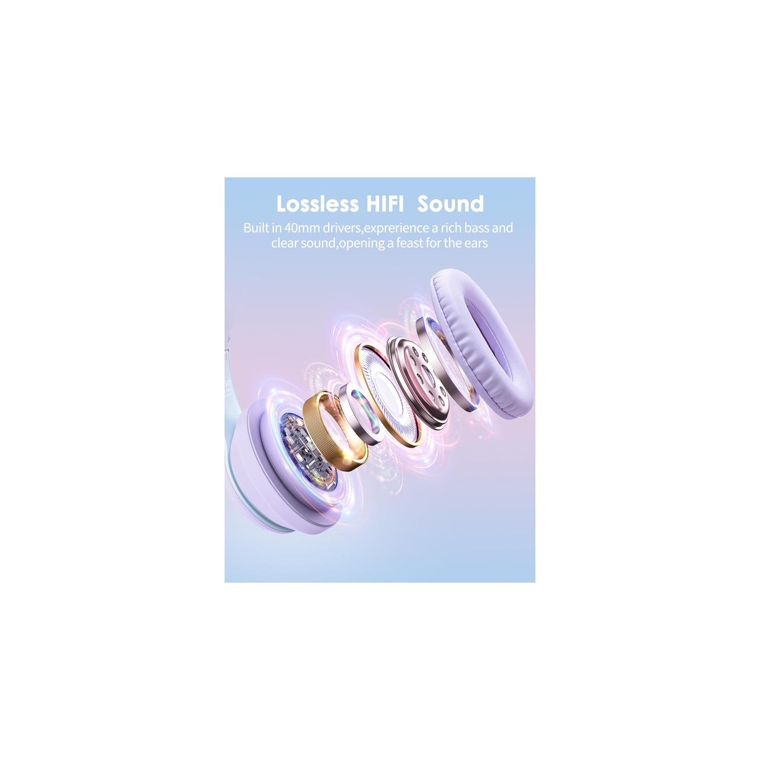 Cat Ear Bluetooth Headphones with Micphone for Kids & Adults, LED Light Up Wireless HI-FI Sound Quality, Over-Ear Headphones with Volume Control