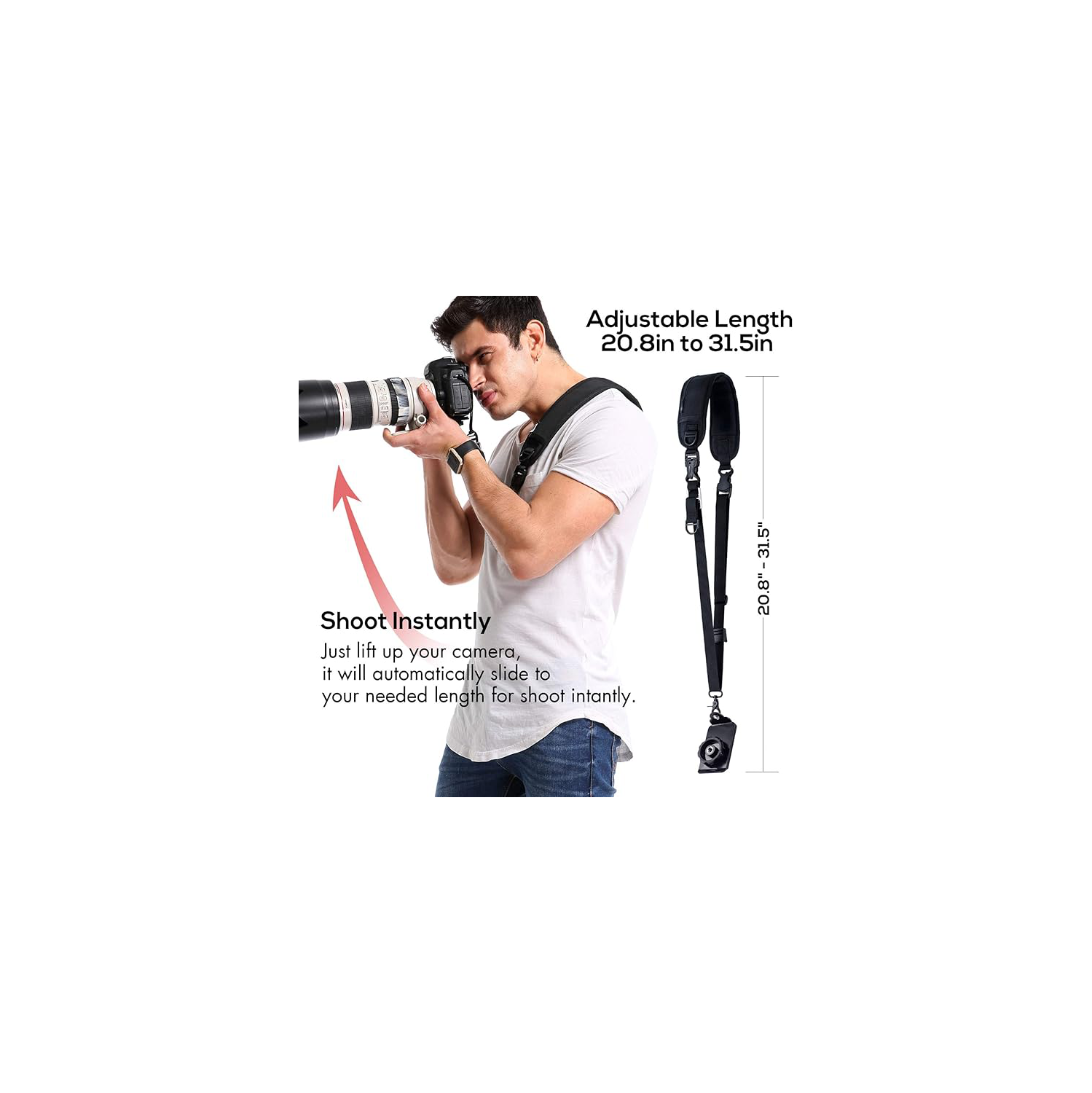 waka Camera Neck Strap Quick Release Safety Tether, Comfortable Durable Shoulder Sling Camera Strap, Black