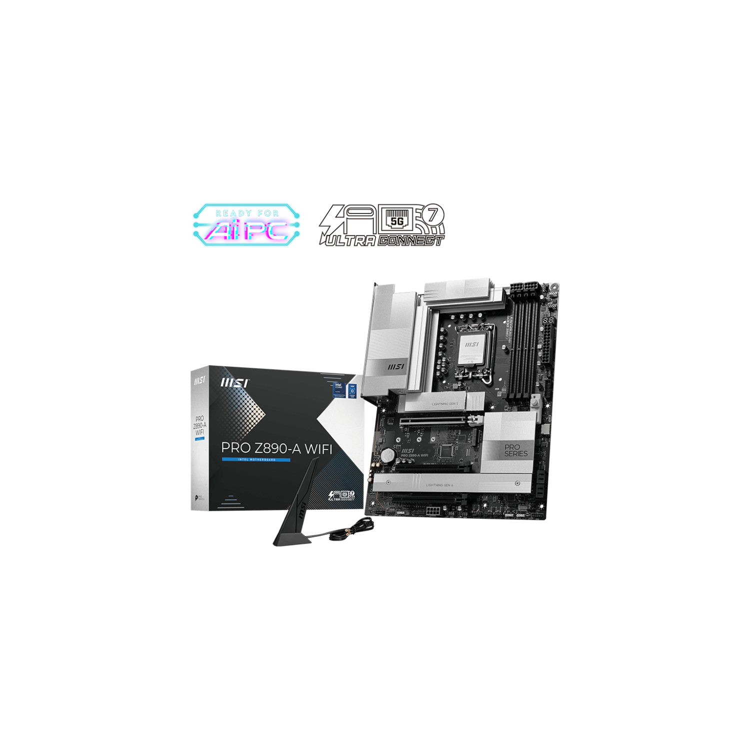 MSI PRO Z890-A Wi-Fi avec DDR5, LGA 1851, fente PCIe 5,0, quatre fentes M.2, audio 7,1 5G LAN, Wi-Fi 7, BT 5,4