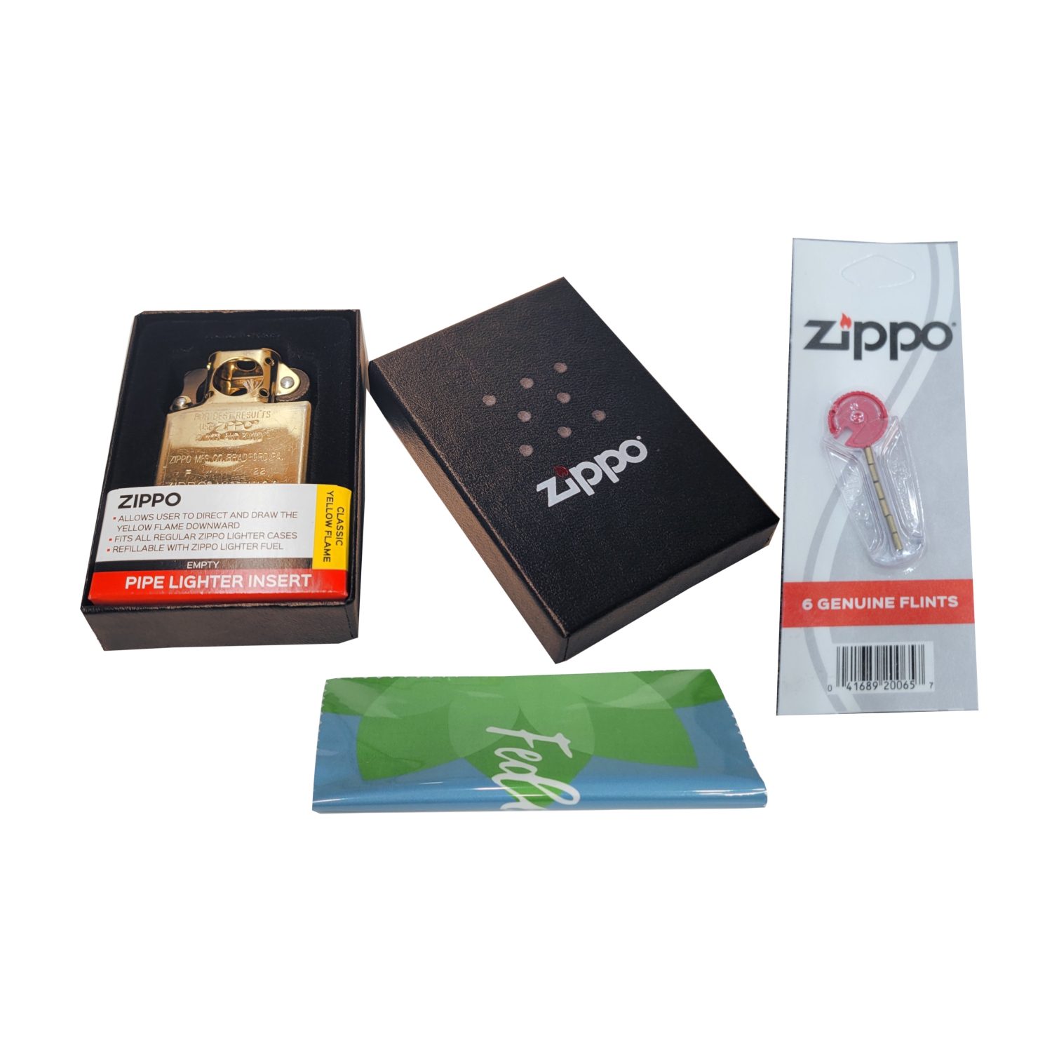 Zippo Gold Pipe Lighter Insert Plus Six Bonus Flints and a Microfiber Cleaning Cloth