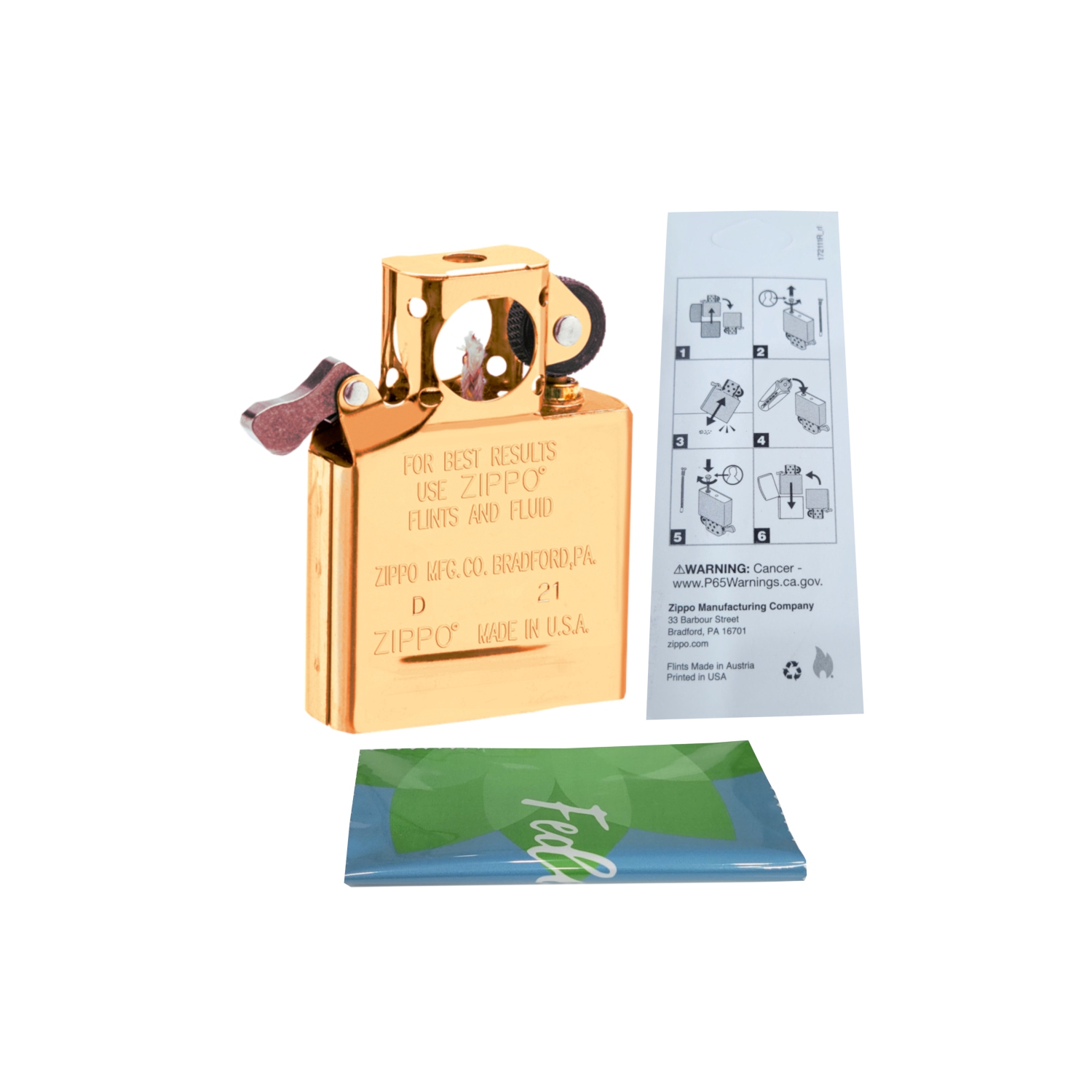 Zippo Gold Pipe Lighter Insert Plus Six Bonus Flints and a Microfiber Cleaning Cloth