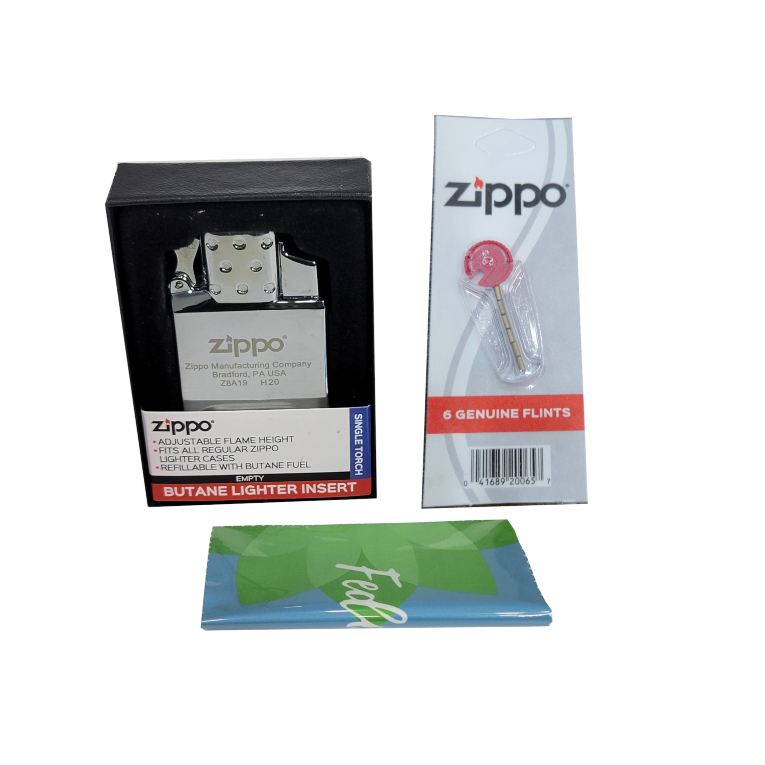 Zippo Single Torch Lighter Insert Plus Six Bonus Flints and a Microfiber Cleaning Cloth