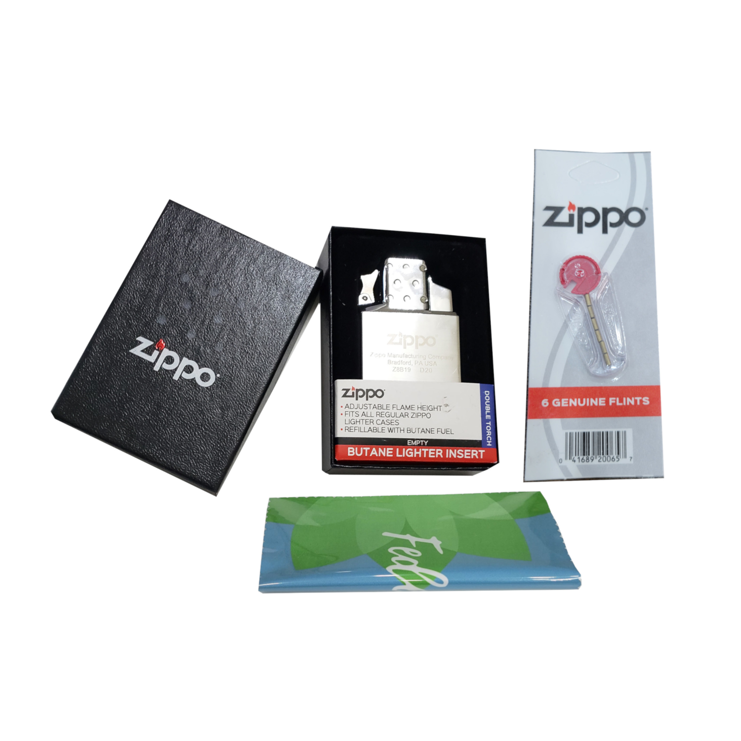 Zippo Double Torch Lighter Insert Plus Six Bonus Flints and a Microfiber Cleaning Cloth