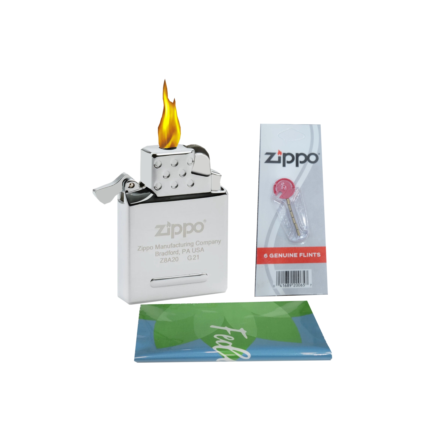 Zippo Yellow Flame Lighter Insert Plus Six Bonus Flints and a Microfiber Cleaning Cloth