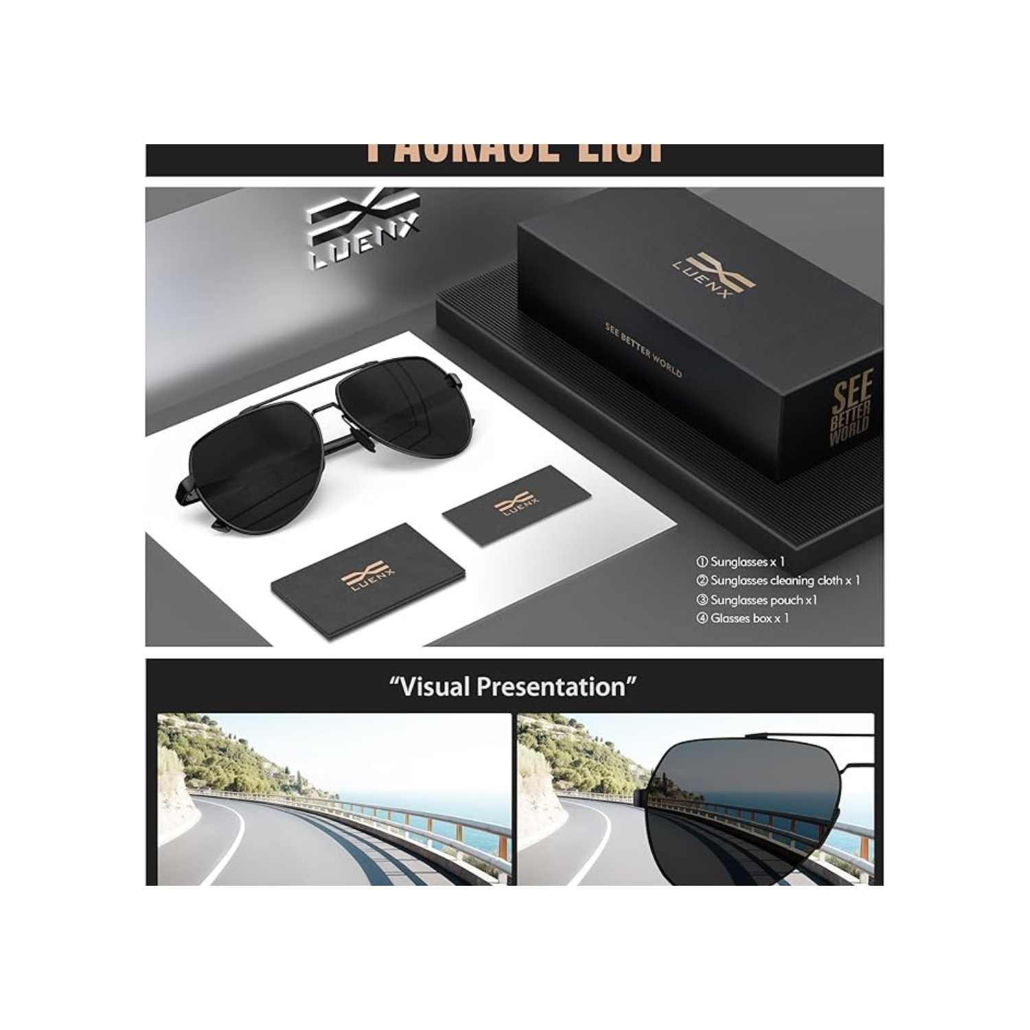 LUENX Trendy Aviator Polarized Sunglasses for Men Women, Metal Frame Sun Glasses UV 400 Protection Driving Fashion