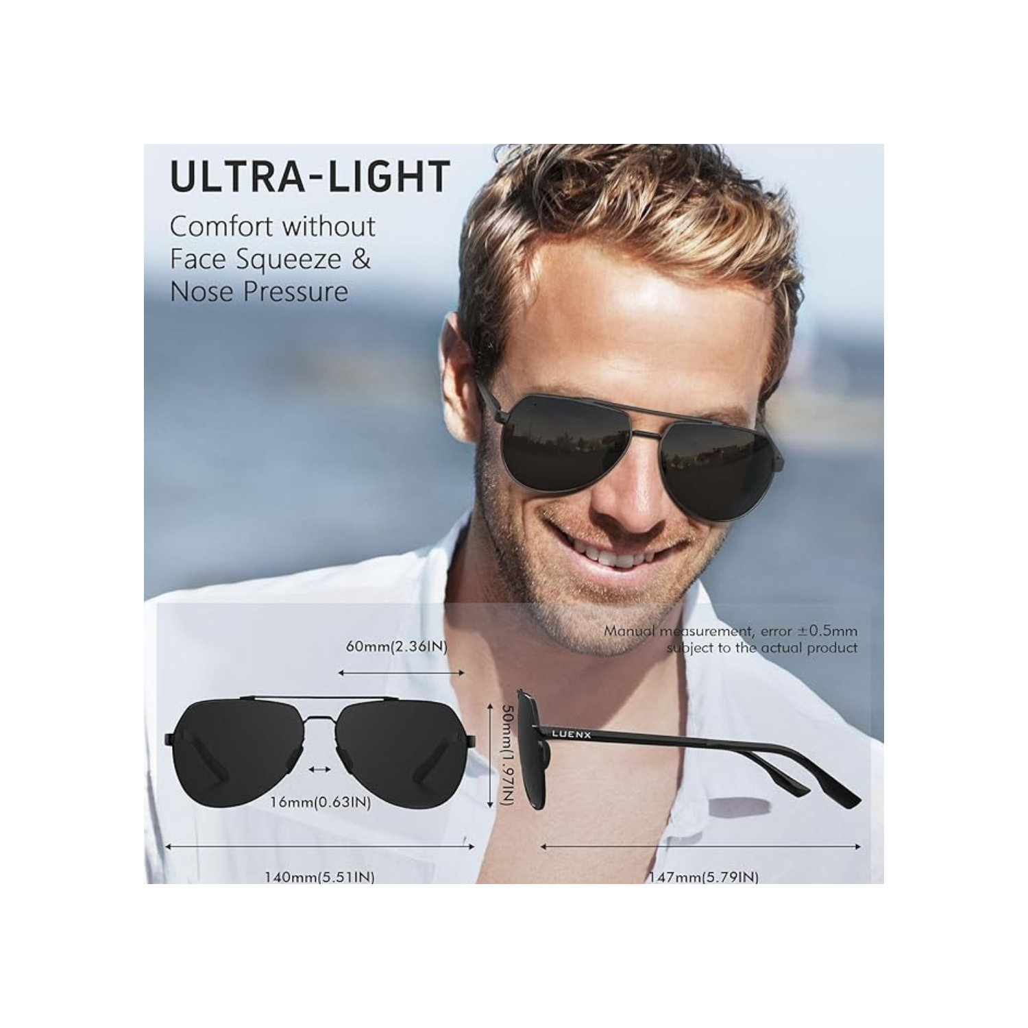 LUENX Trendy Aviator Polarized Sunglasses for Men Women, Metal Frame Sun Glasses UV 400 Protection Driving Fashion