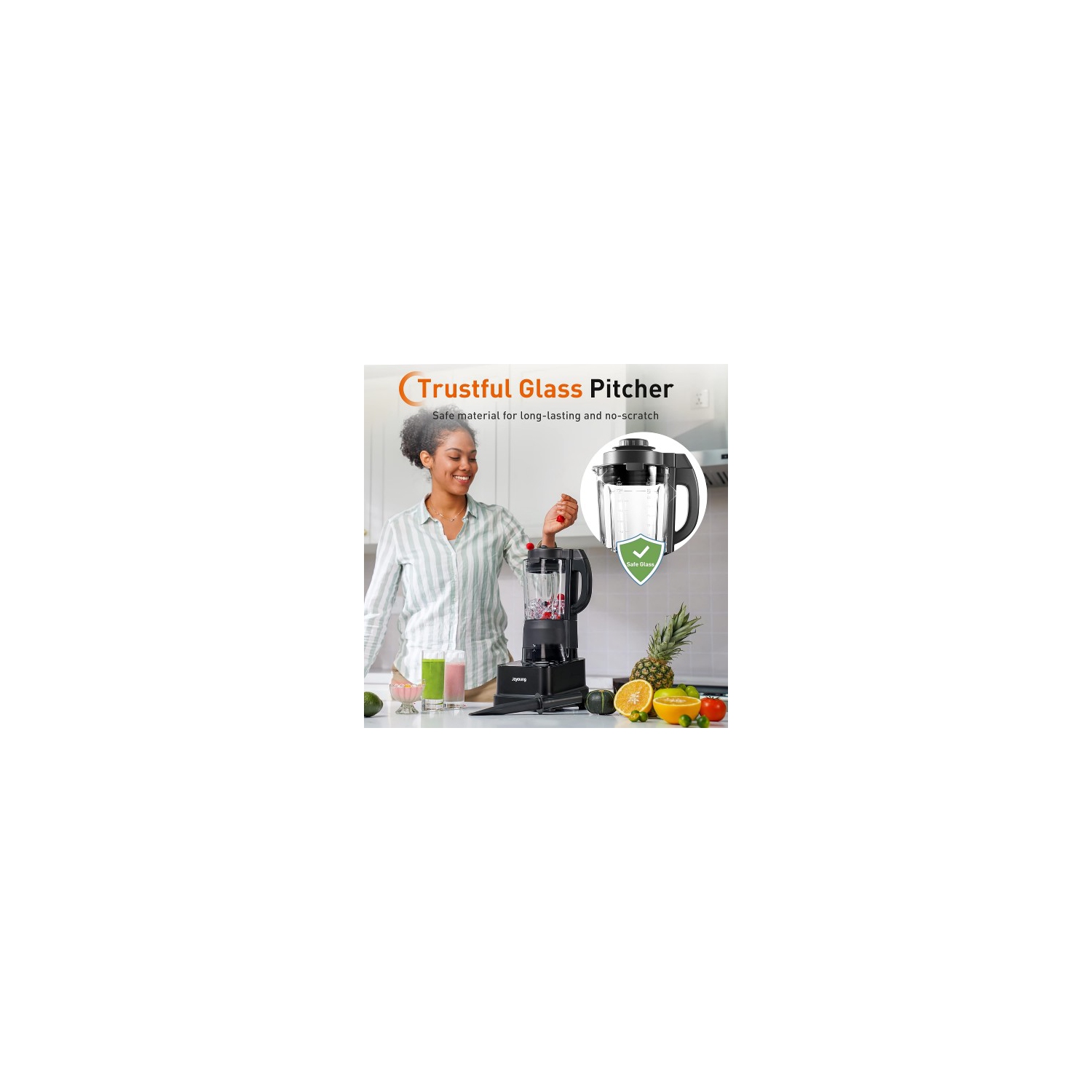 JOYOUNG Power Stand Blender, 1200W Smoothie Blender with LED Touchscreen, 8 Presets, Dishwasher Safe