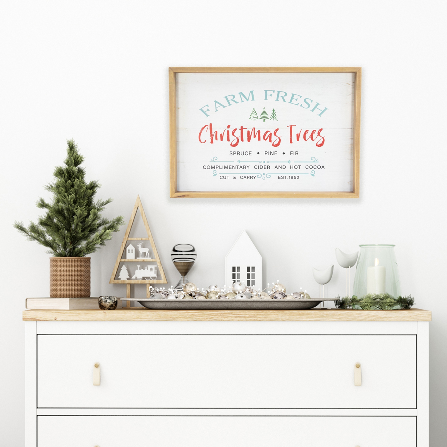 Affiche murale en bois encadrée en forme d'arbres de Noël, ferme fraîche, 18,75&nbsp;po x 13&nbsp;po