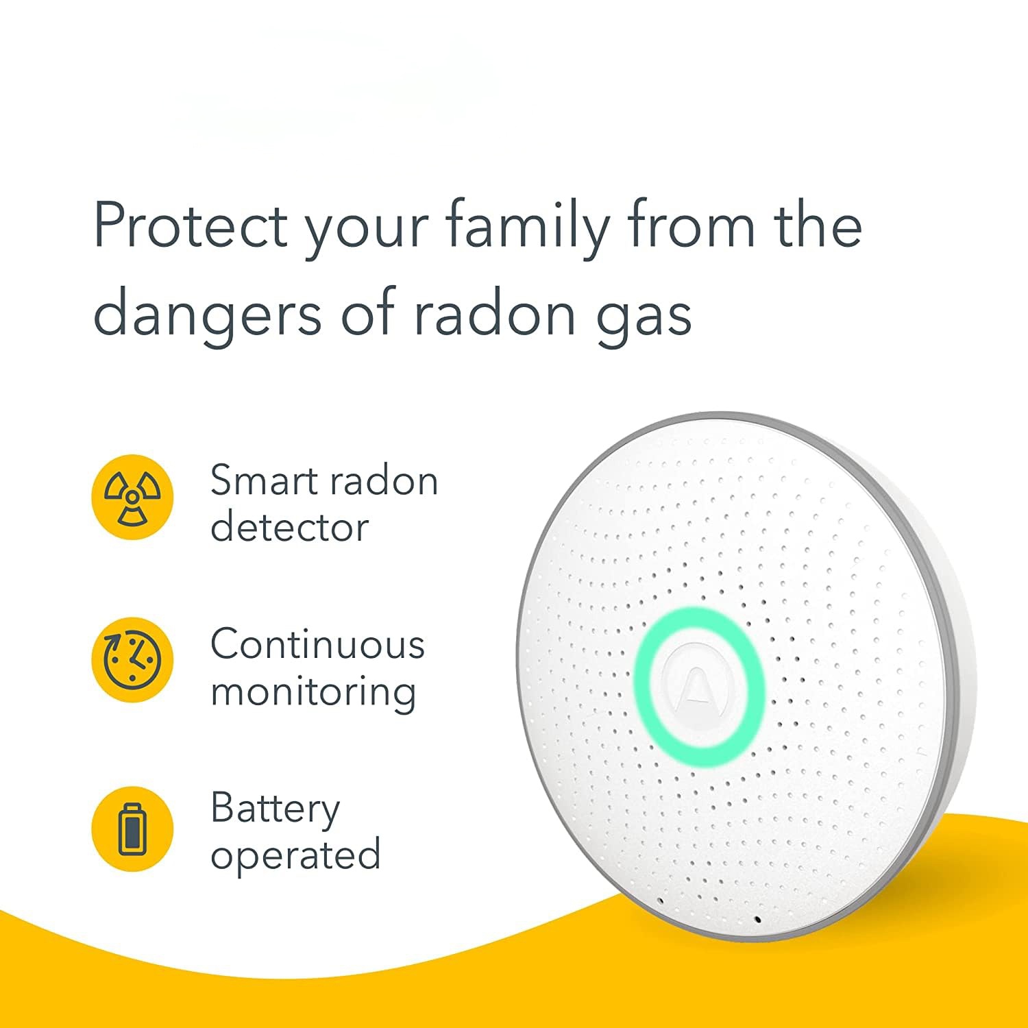 Smart Radon Detector with Humidity and Temperature Sensors – Easy to Use and Accurate – Battery Operated with Free App.