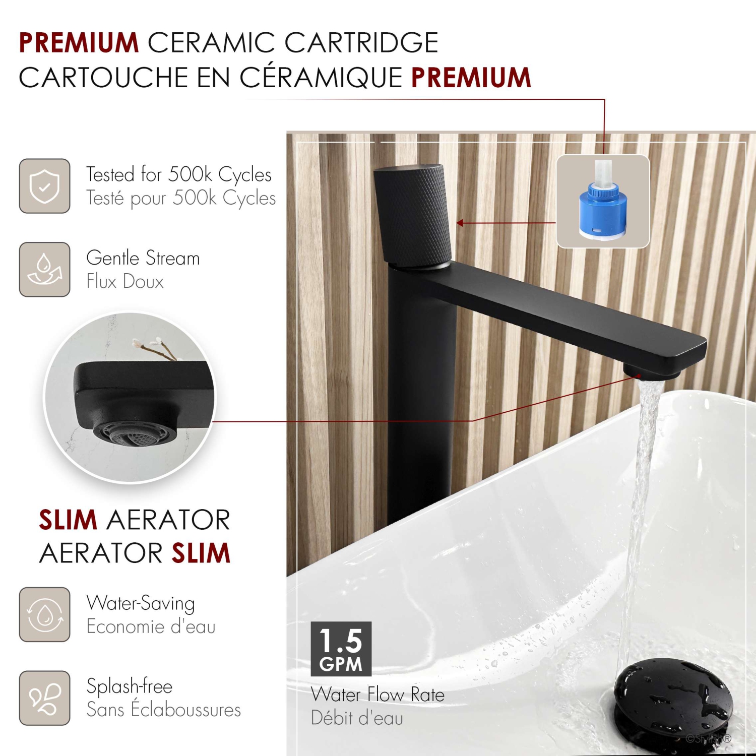 Nessa Single Handle 12 1/2" Matte Black Vessel Bathroom Faucet B-122N