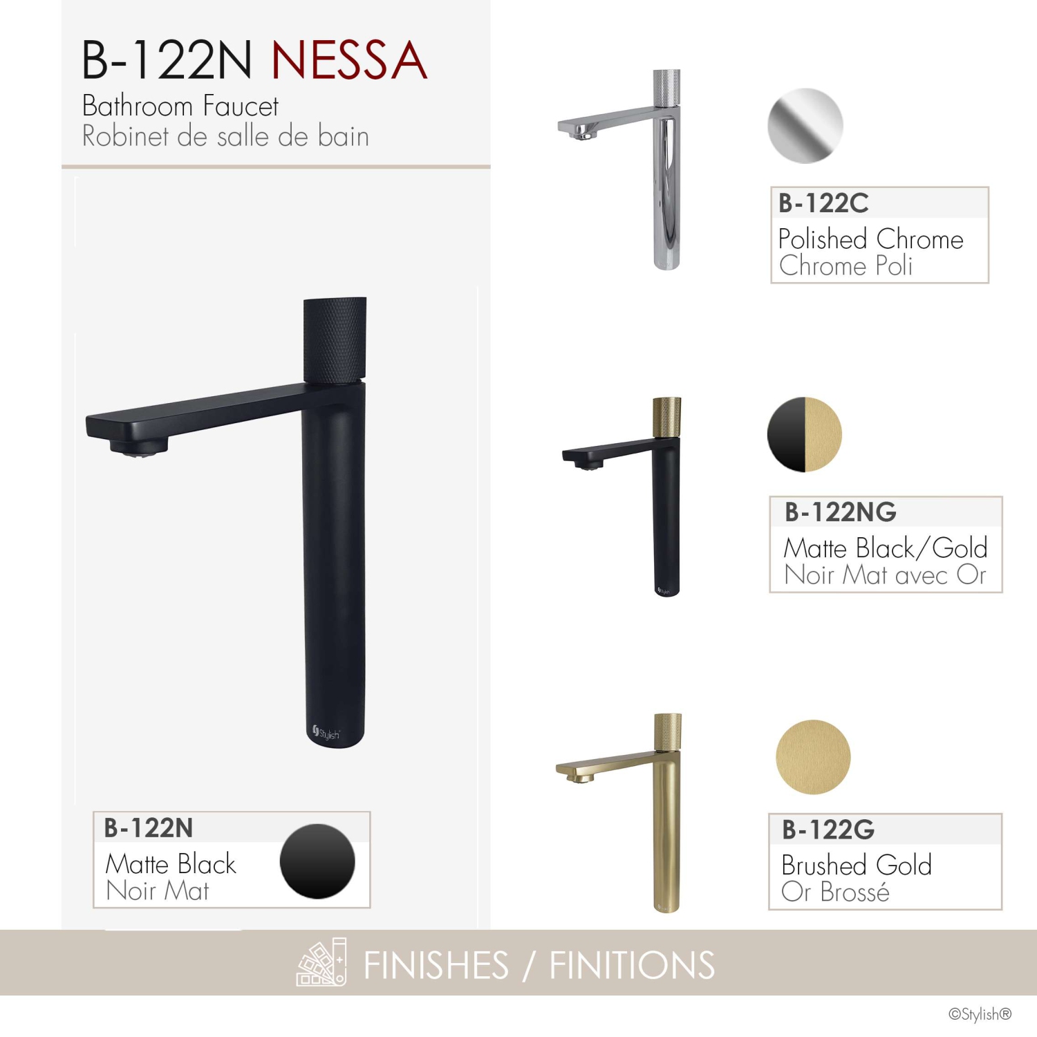 Nessa Single Handle 12 1/2" Matte Black Vessel Bathroom Faucet B-122N