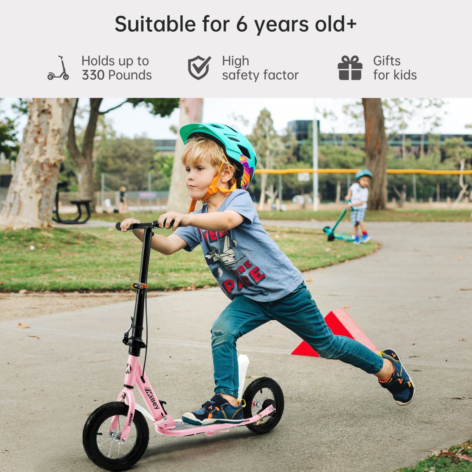 TOPTENG Shock-Absorbing Foldable Commuter Kick Scooter For Adults and Teens With 12" Large Smooth Rolling Rubber Air Tires Pink