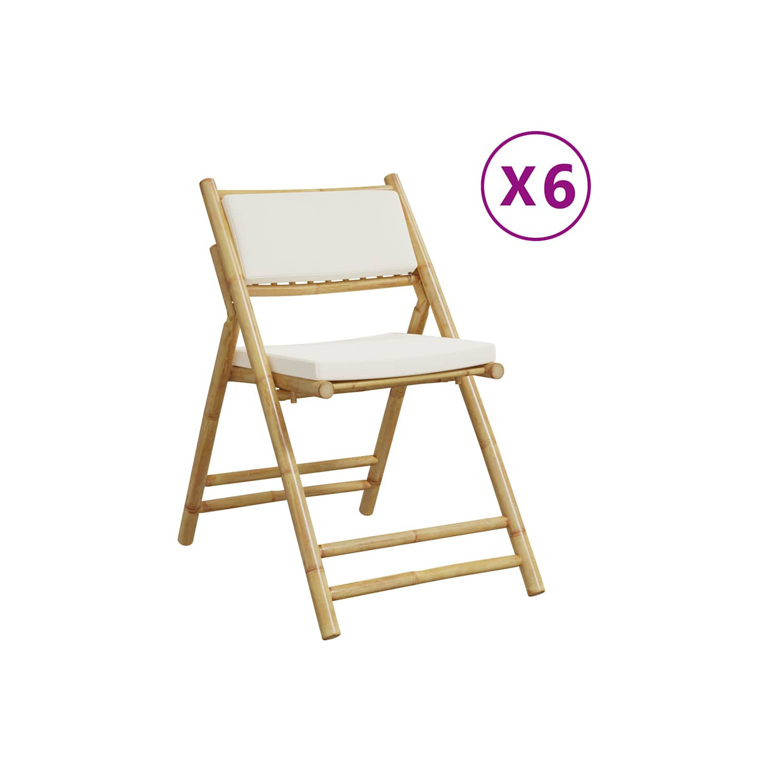 vidaXL 6 Piece Folding Bistro Chairs with Cream White Cushions Bamboo