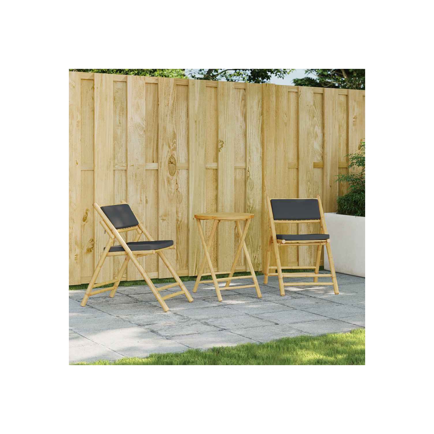 vidaXL Folding Bistro Chairs 2 pcs with Cushions Bamboo