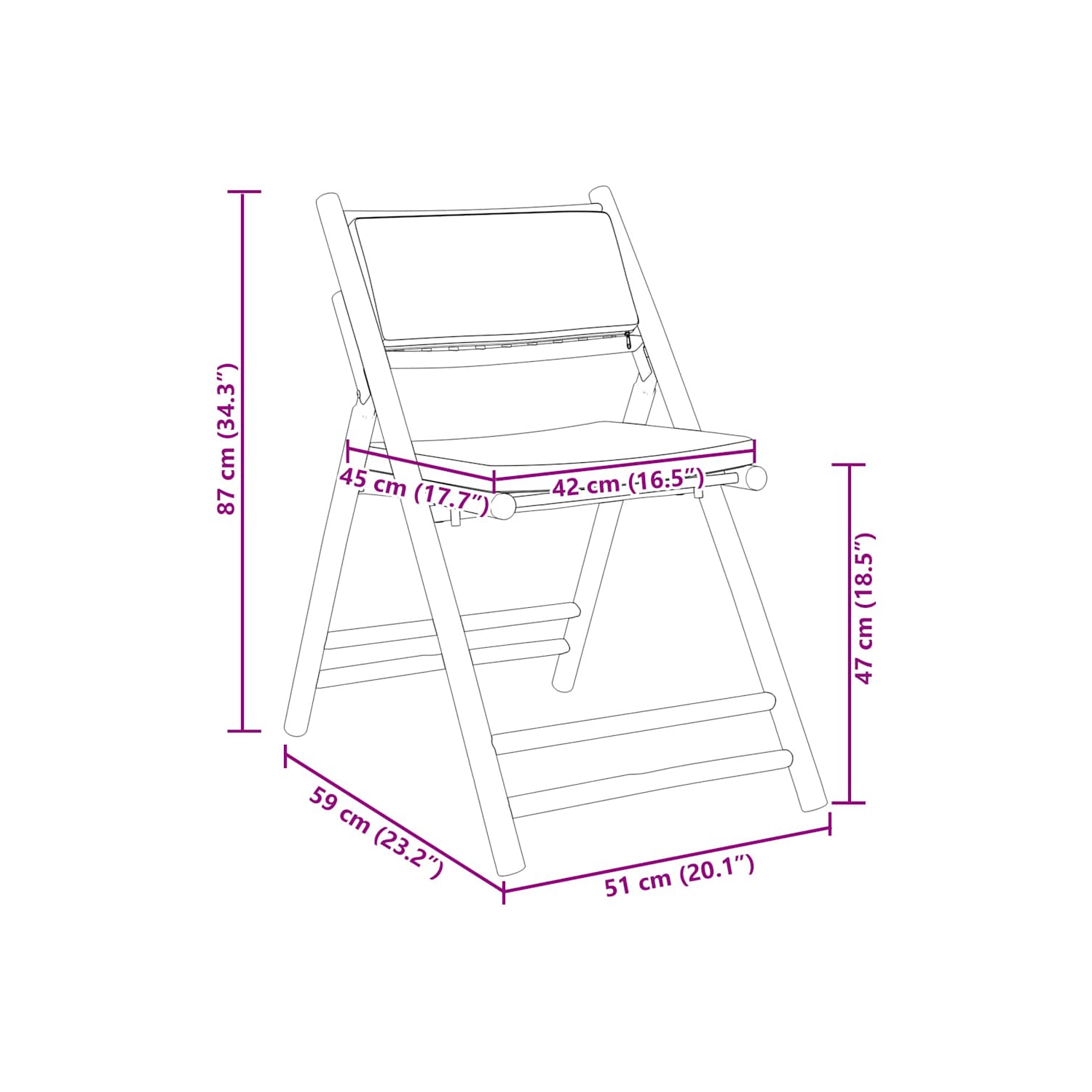 vidaXL Folding Bistro Chairs 2 pcs with Cushions Bamboo