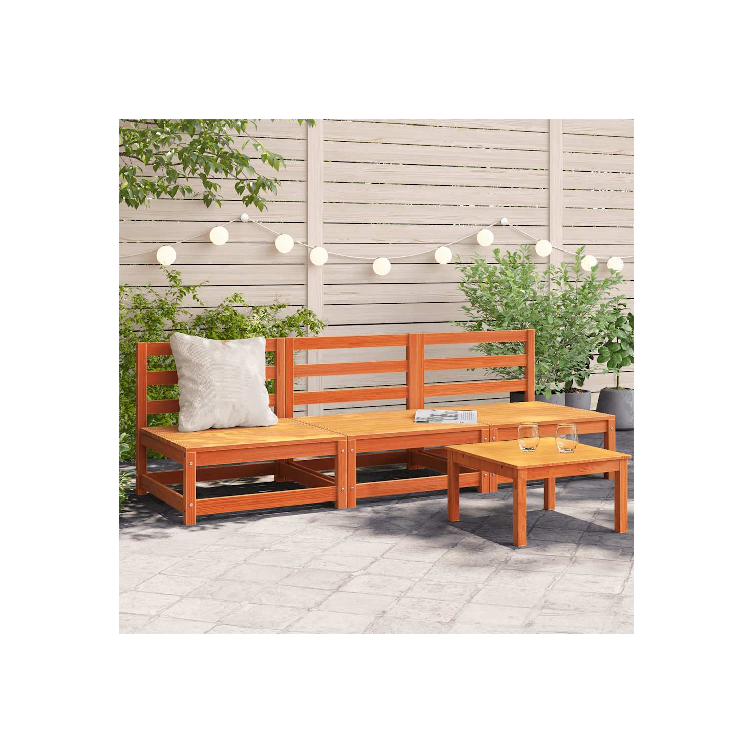 vidaXL Garden Sofas Armless 3 pcs Wax Brown 70x70x67 cm Solid Wood Pine