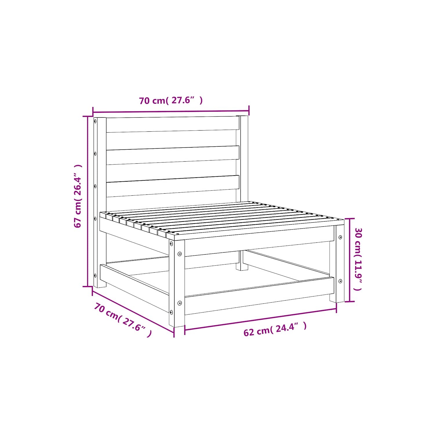 vidaXL Garden Sofas Armless 3 pcs Wax Brown 70x70x67 cm Solid Wood Pine