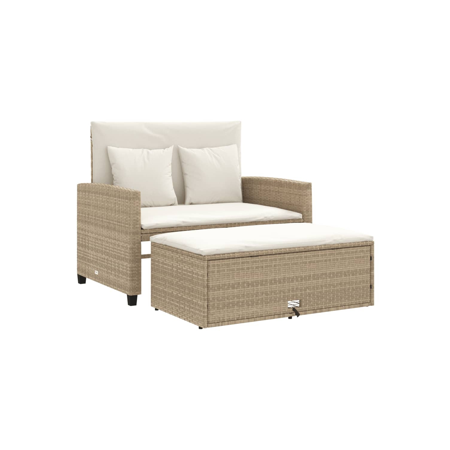 vidaXL Garden Sofa with Cushions 2-Seater Beige Poly Rattan