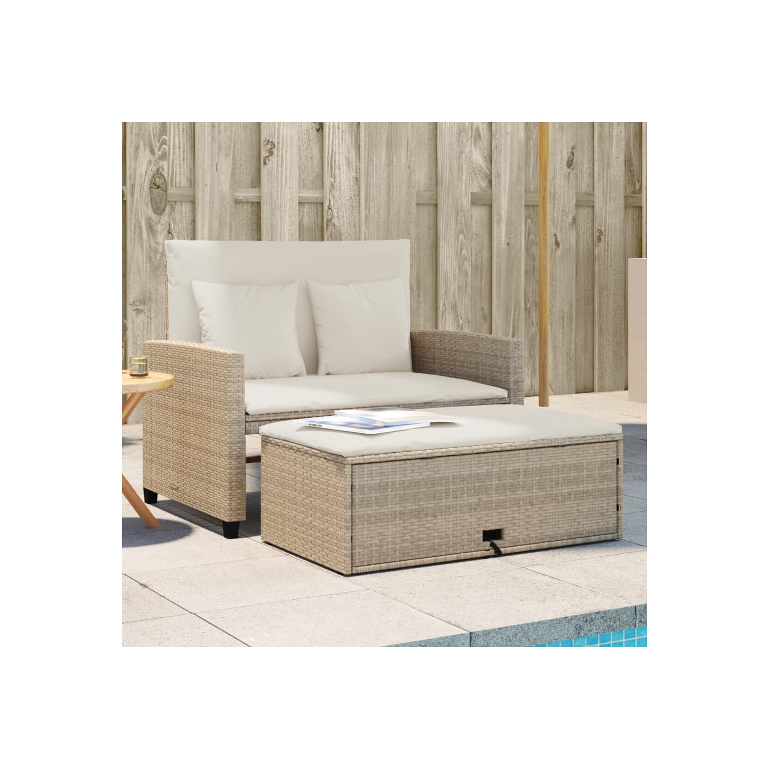 vidaXL Garden Sofa with Cushions 2-Seater Beige Poly Rattan